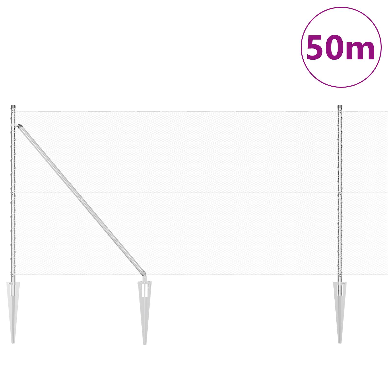 vidaXL Hexagon Zaun 1x50 m Verzinkter Stahl