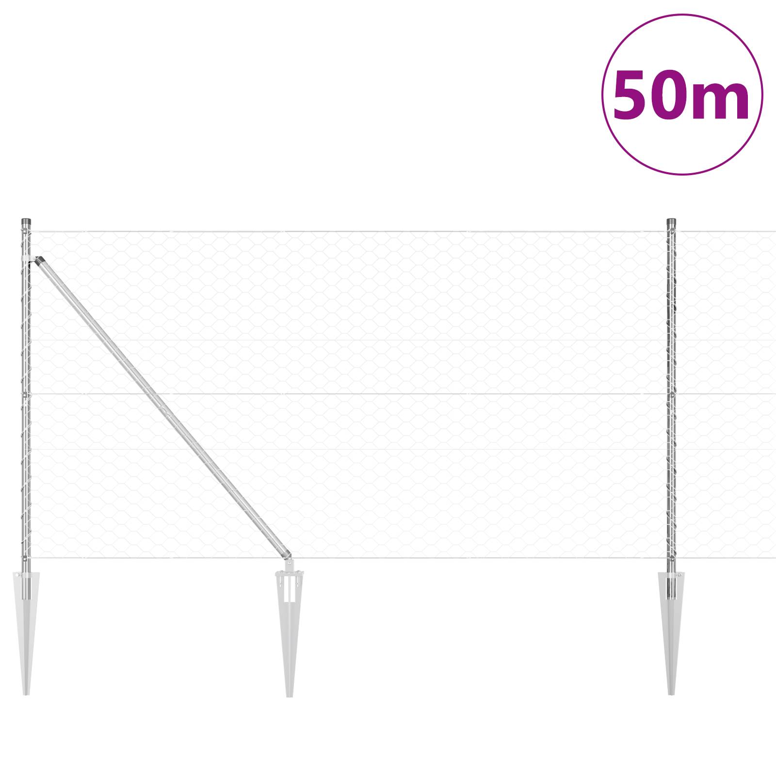 vidaXL Hexagon Zaun 1x50 m Verzinkter Stahl