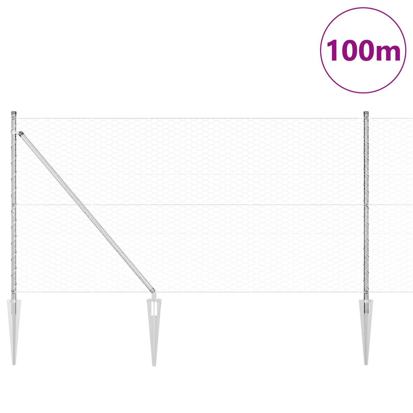 vidaXL Hexagon Zaun 1.4x100 m Galvanisierter Stahl