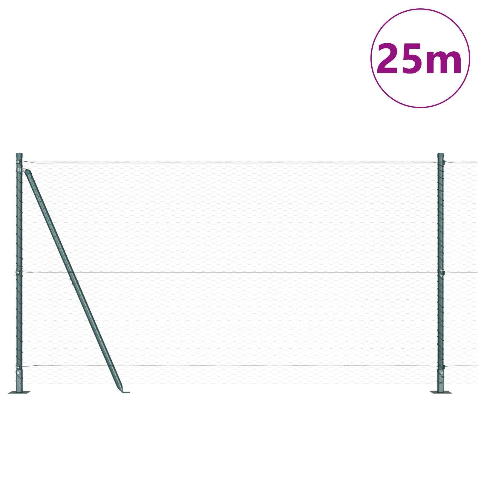 vidaXL Zaun-Set Set aus 2 Grün Feuerverzinkter Stahl, PVC 25 x 1,2 m