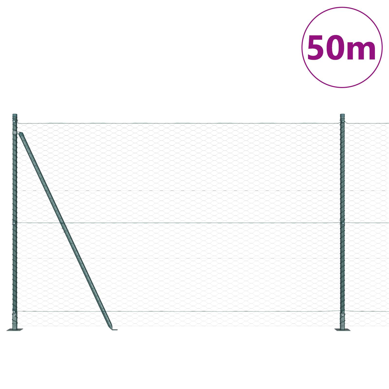 vidaXL Hexagonzaun Grün 1,5x50 m Stahl