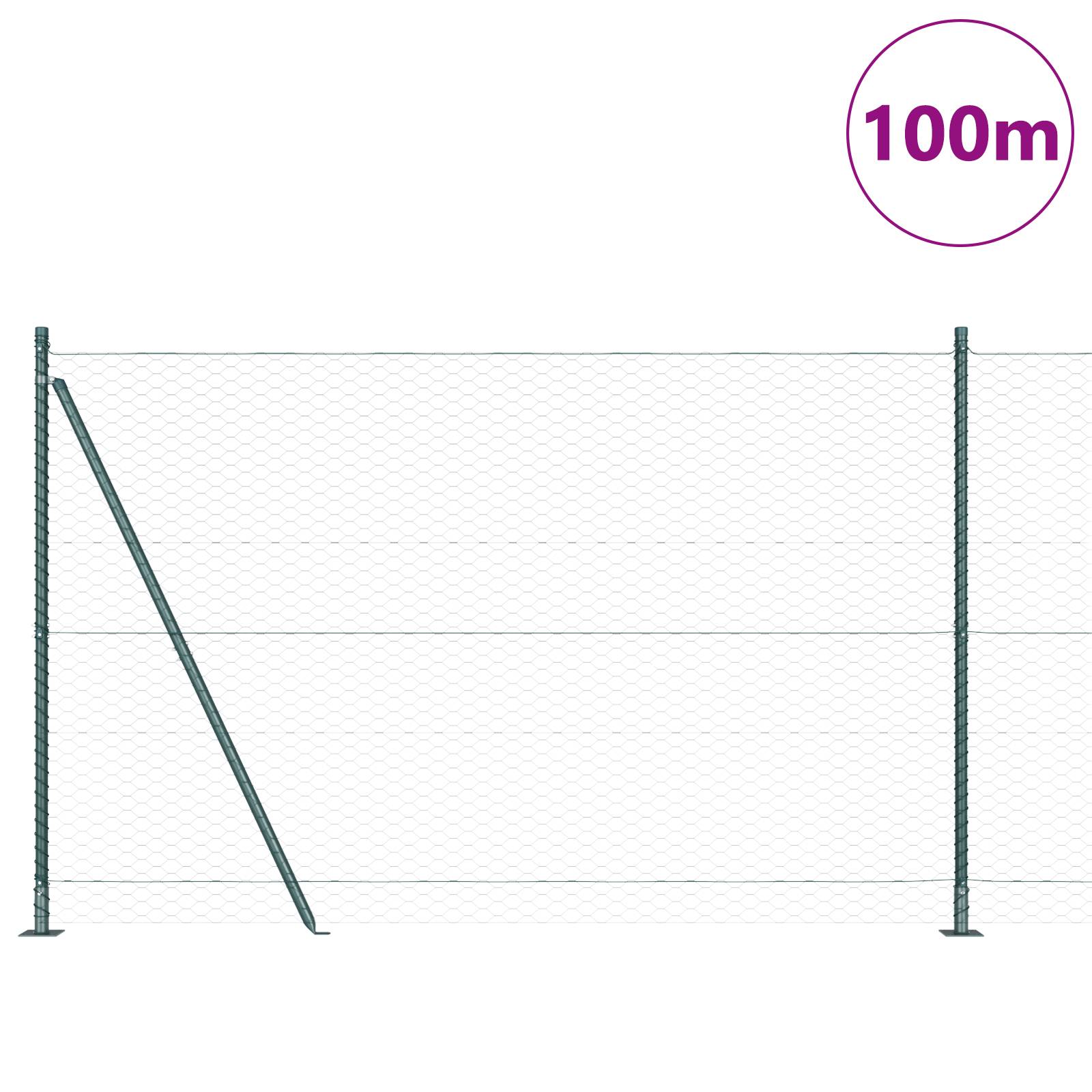 vidaXL Hexagonzaun Grün 1,5x100 m Stahl