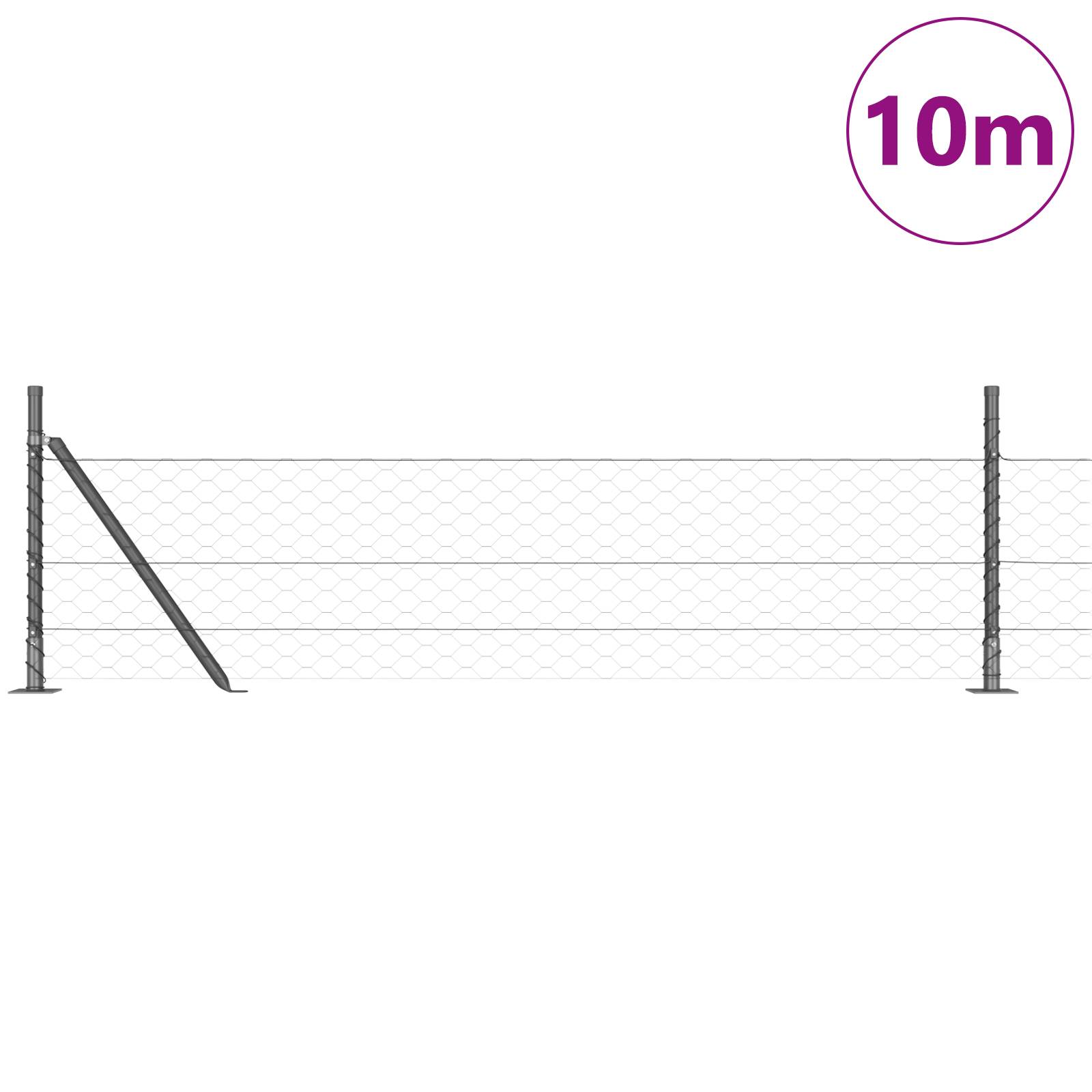vidaXL Hexagon Zaun Grau 0,5x10 m Stahl