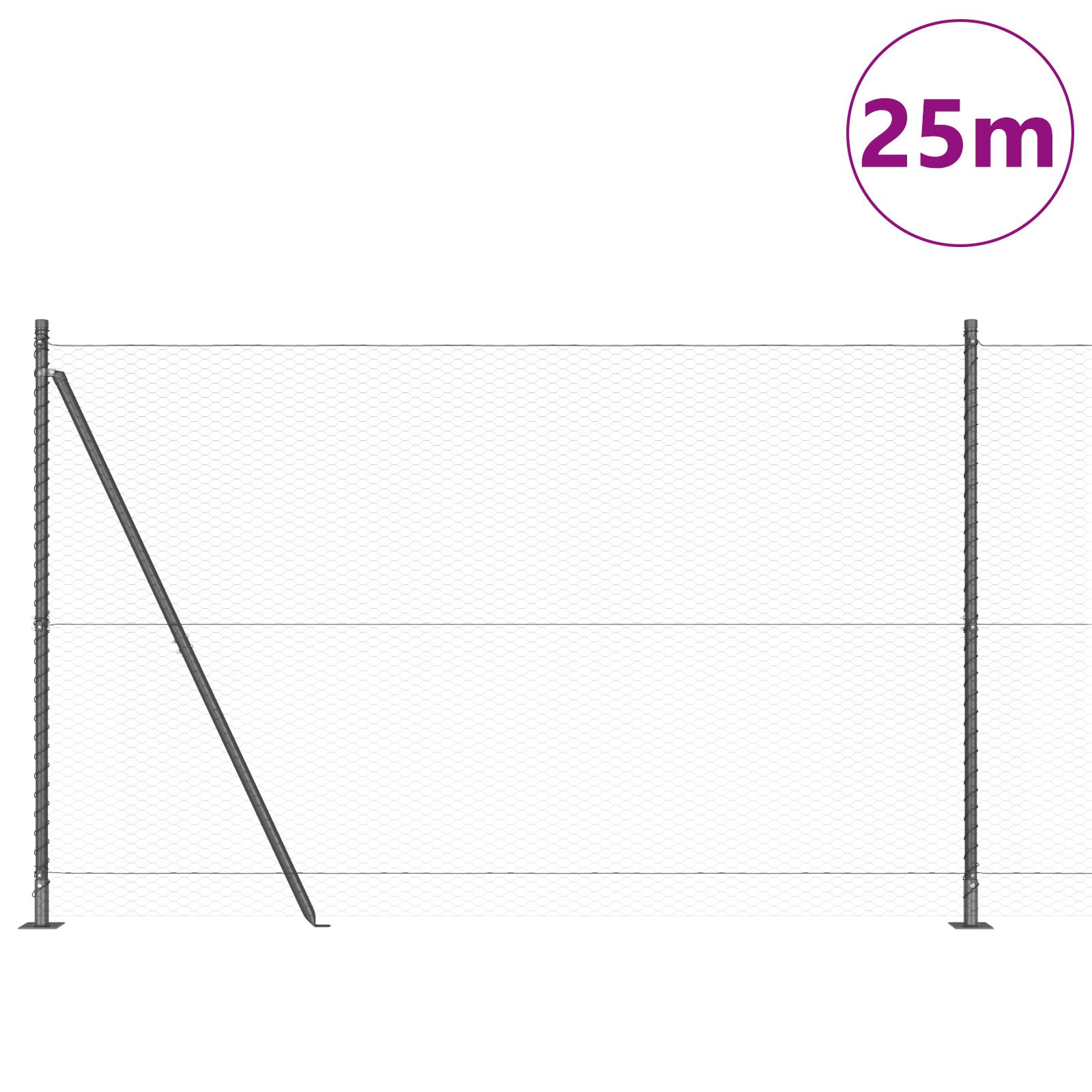 vidaXL Sechseckzaun Grau 1,4x25 m Stahl