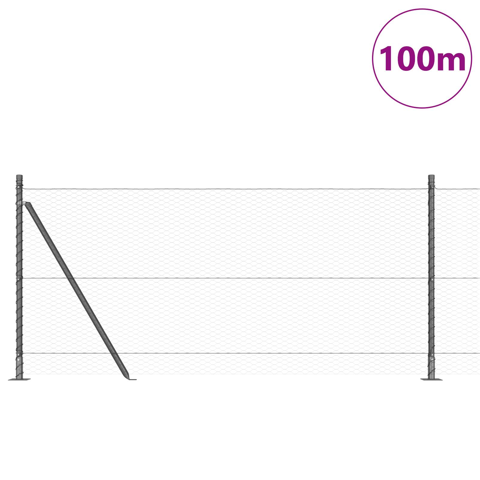 vidaXL Hexagonzaun Grau 1x100 m Stahl