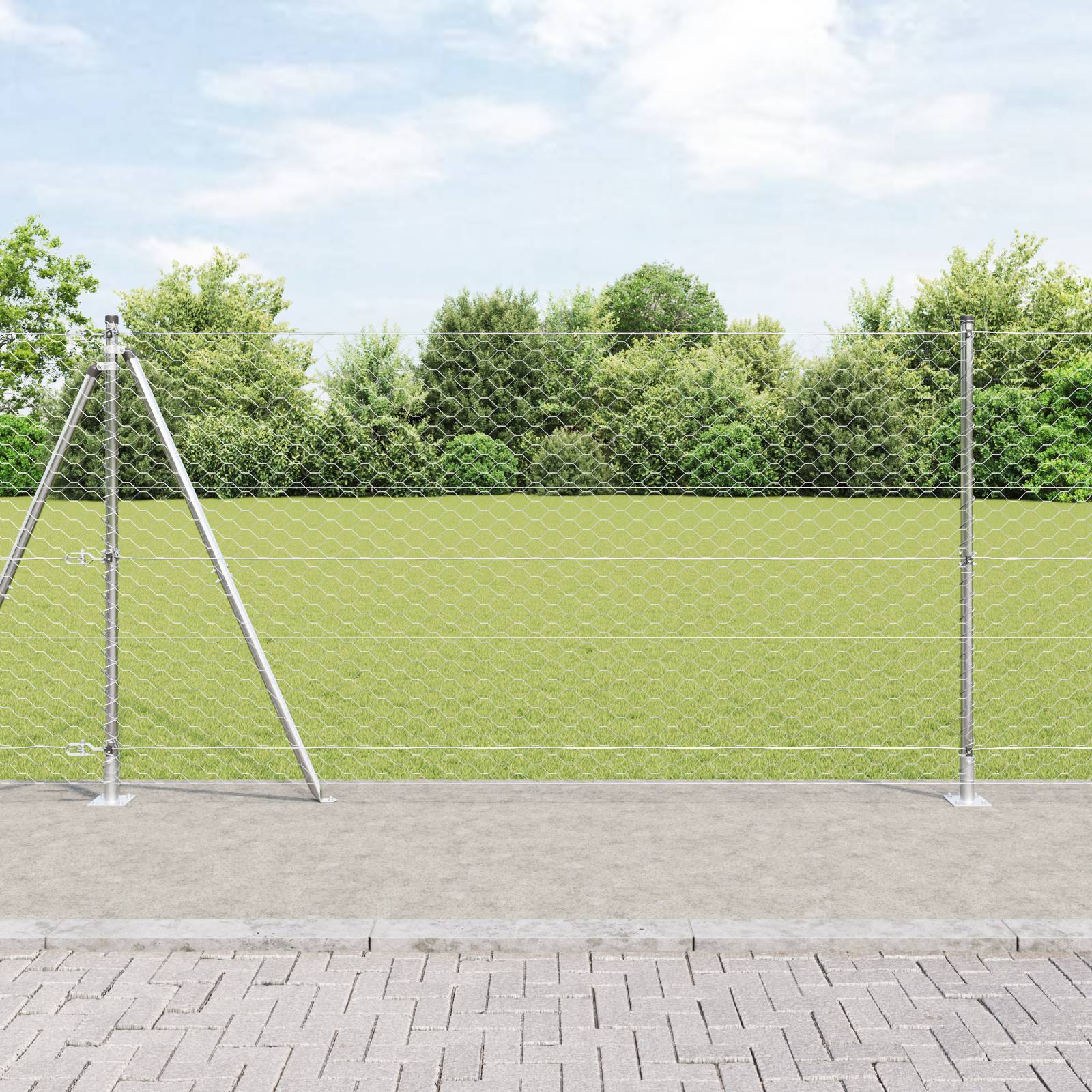 vidaXL Hexagonal Drahtzaun mit 7 Flanschen 1,2 x 25 m Stahl Silber