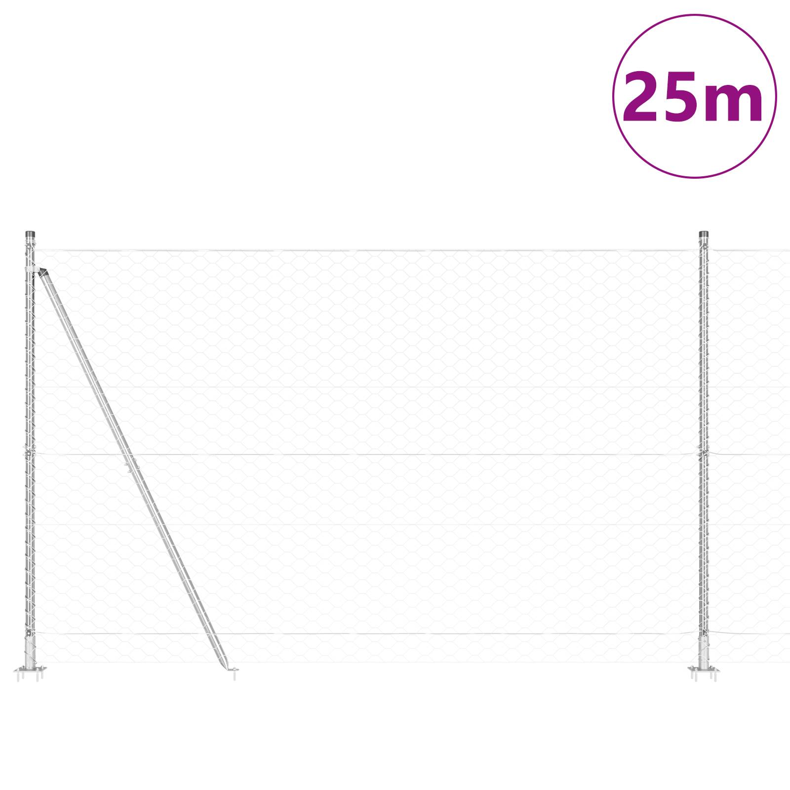 vidaXL Hexagonzaun 1,6x25 m Feuerverzinkter Stahl