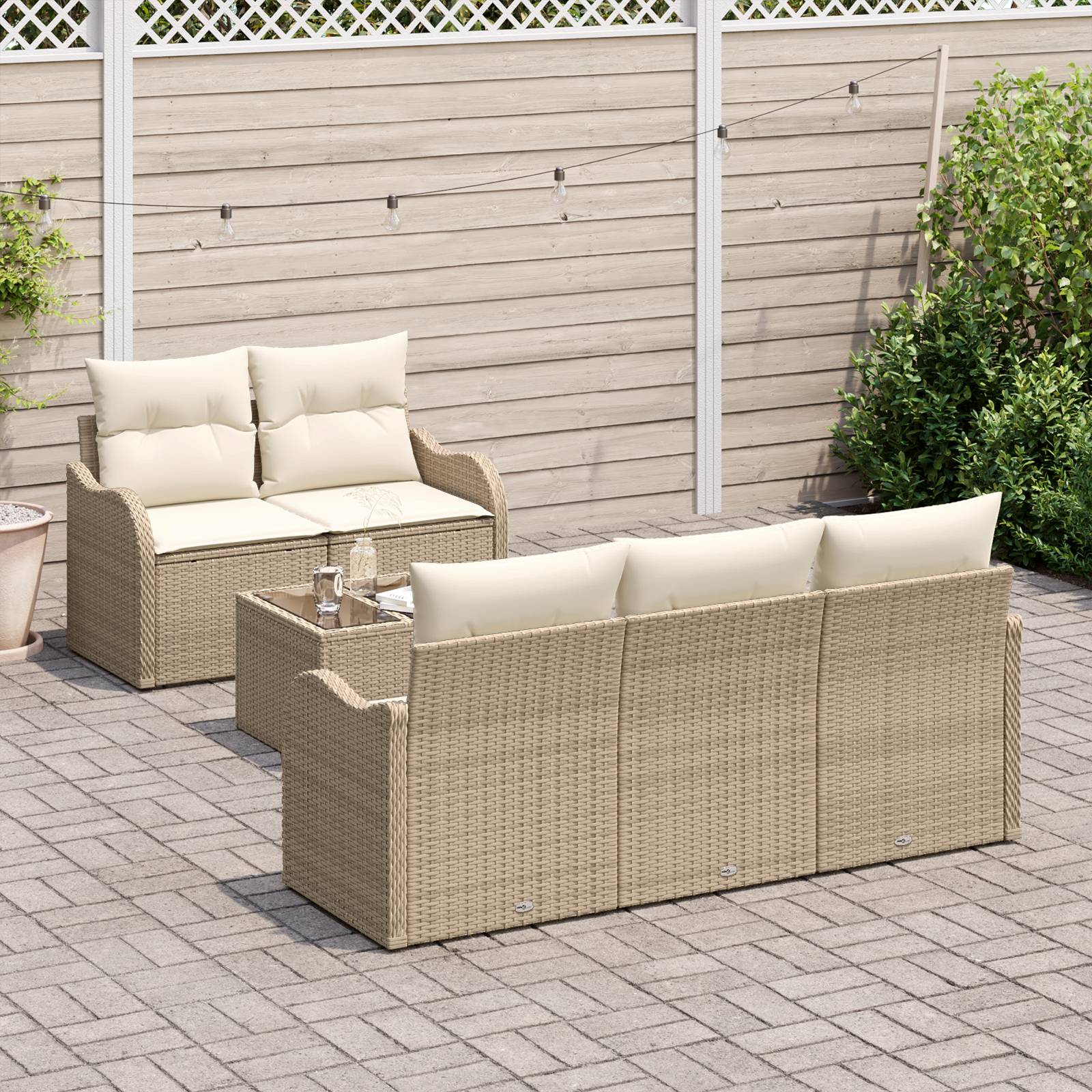 vidaXL 6-teiliges Garten Sofa Set mit Kissen Beige Poly Rattan