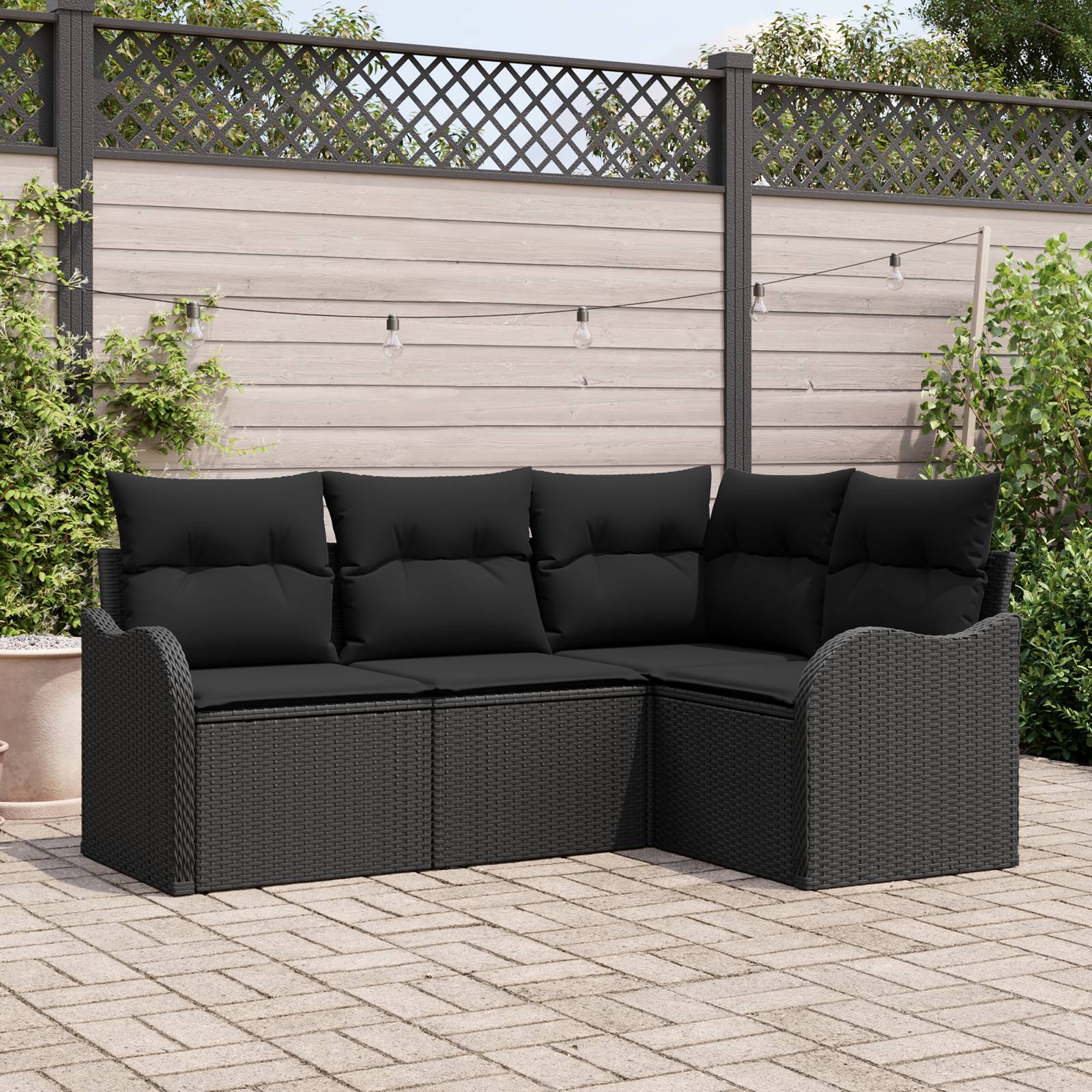 vidaXL 4-tlg. Garten-Sofagarnitur mit Kissen Schwarz Poly Rattan
