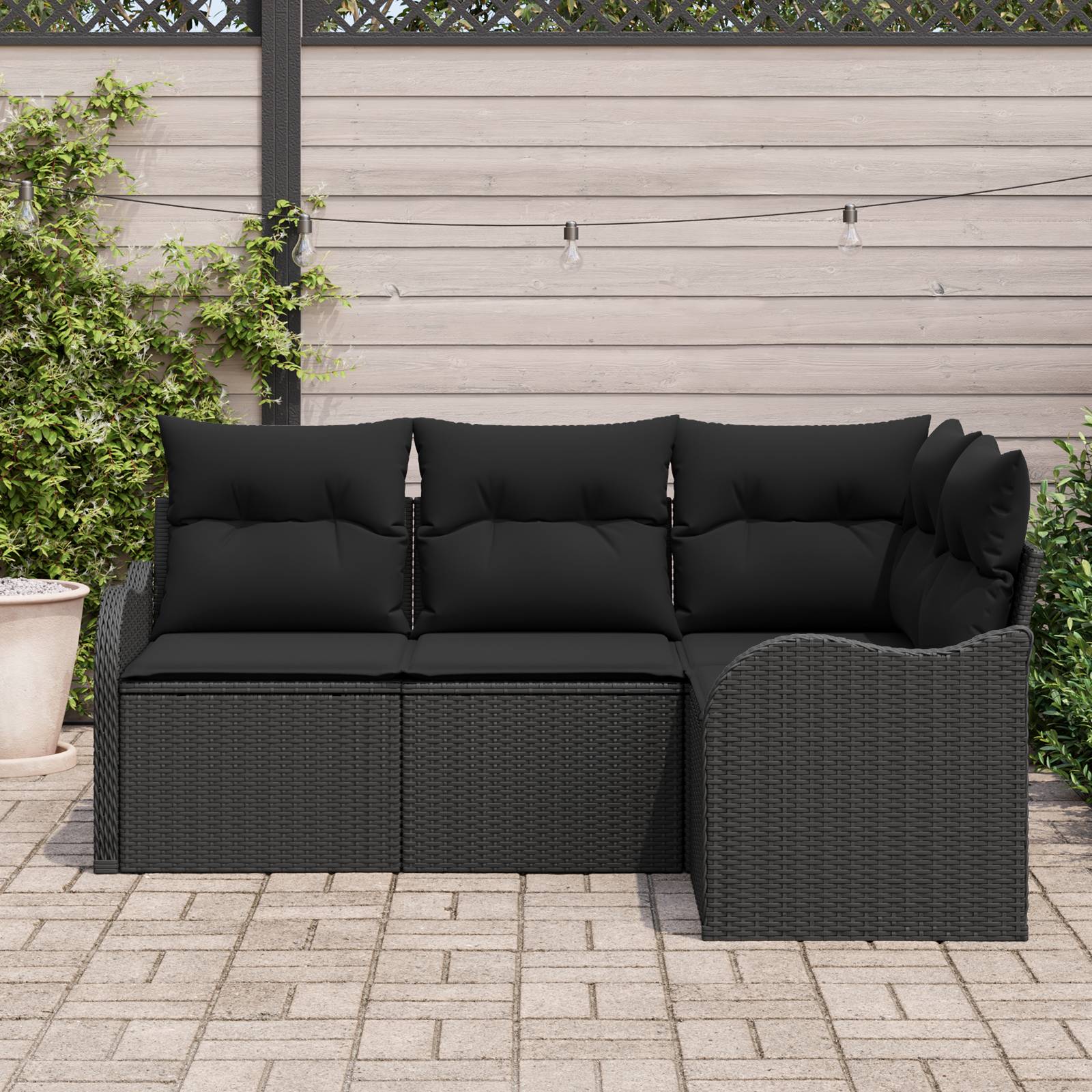 vidaXL 4-tlg. Garten-Sofagarnitur mit Kissen Schwarz Poly Rattan