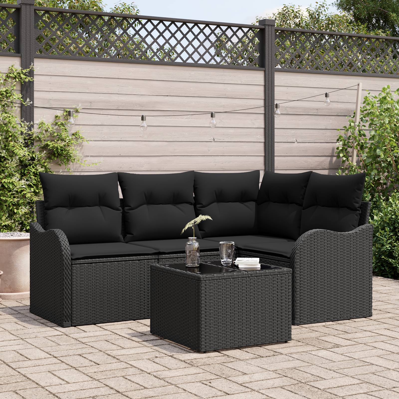vidaXL 5-teiliges Garten Sofa Set mit Kissen Beige Poly Rattan