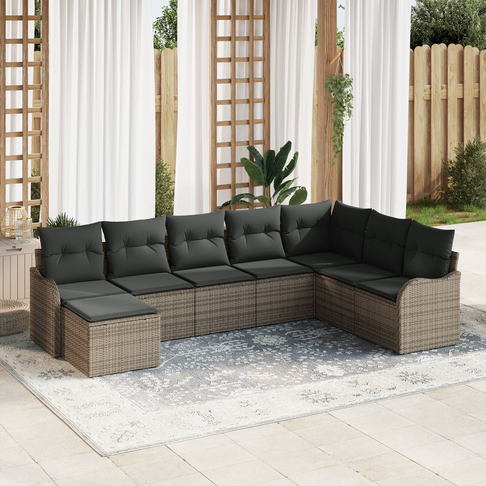 vidaXL 8-teiliges Garten-Sofa-Set mit Kissen Grau Poly Rattan