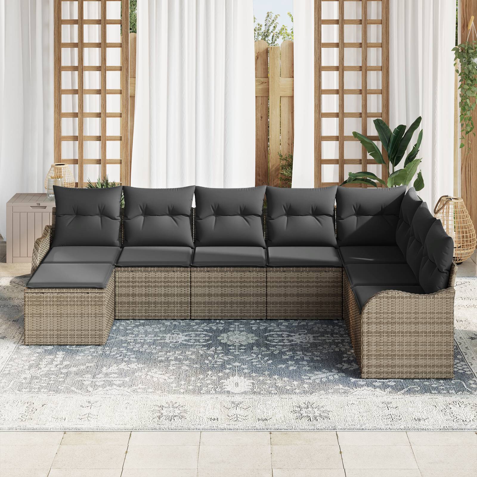 vidaXL 8-teiliges Garten-Sofa-Set mit Kissen Grau Poly Rattan