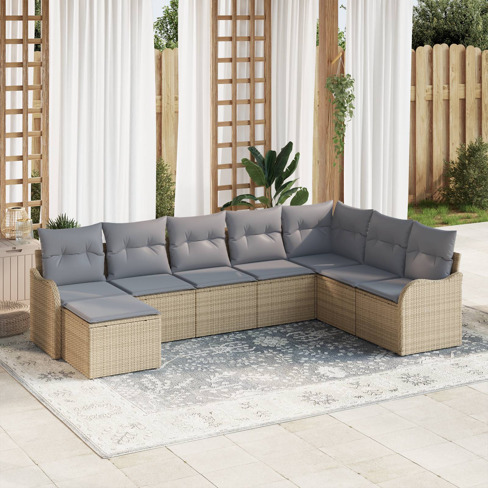 vidaXL 8-teiliges Garten-Sofa-Set mit Kissen Beige Poly Rattan