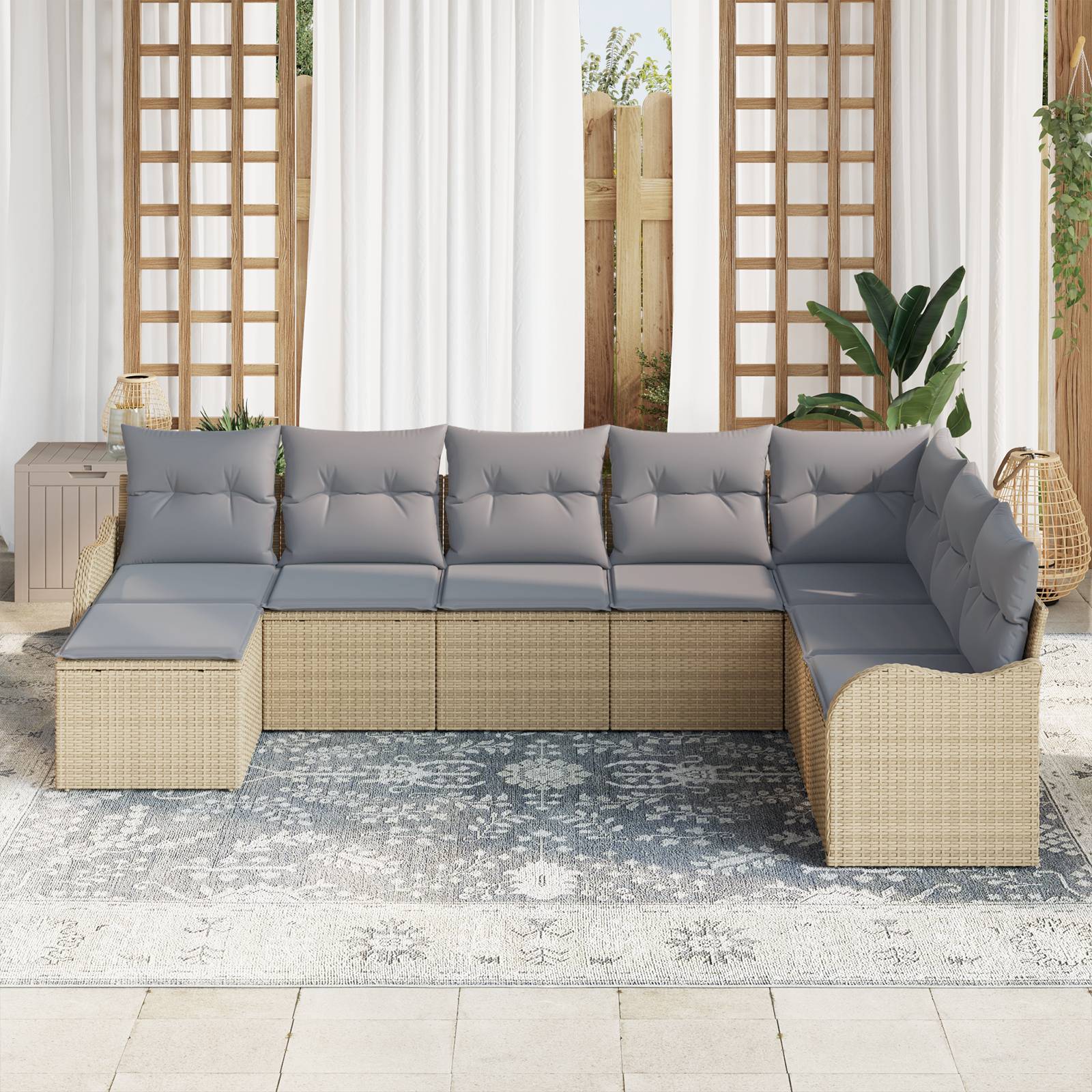 vidaXL 8-teiliges Garten-Sofa-Set mit Kissen Beige Poly Rattan