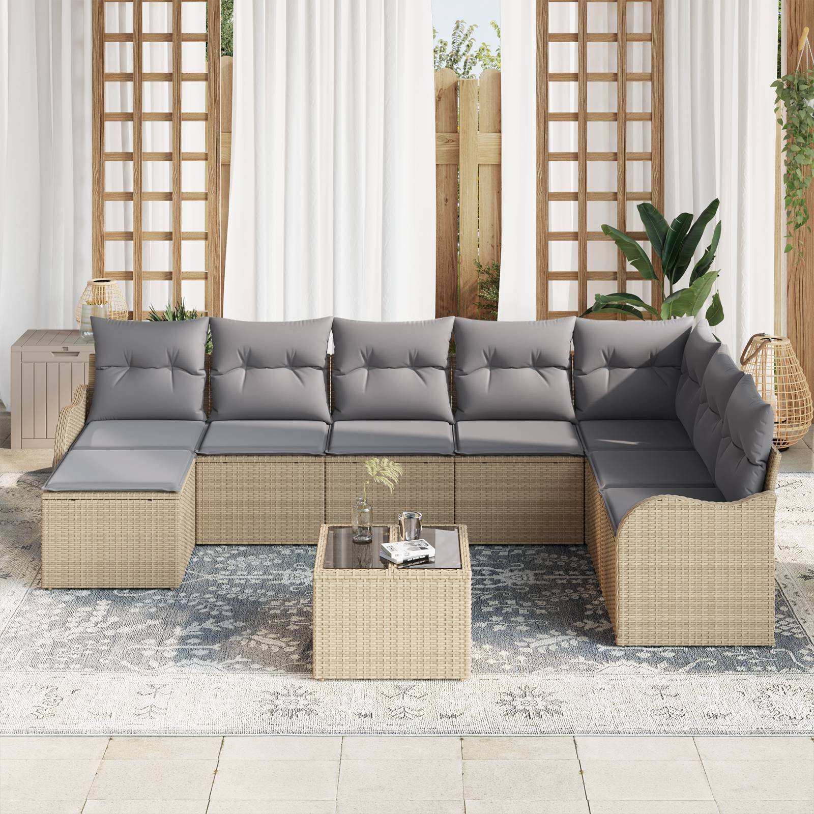 vidaXL 9-teiliges Garten Sofa Set mit Kissen in Schwarz Poly Rattan