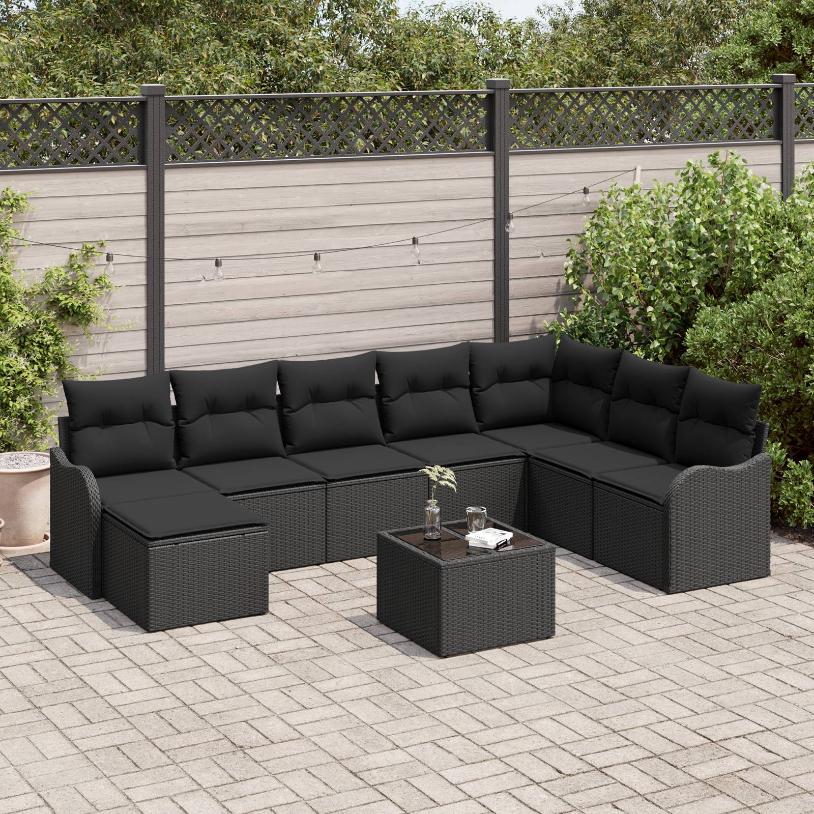 vidaXL 9-teiliges Garten-Sofa-Set mit Kissen Beige Poly-Rattan