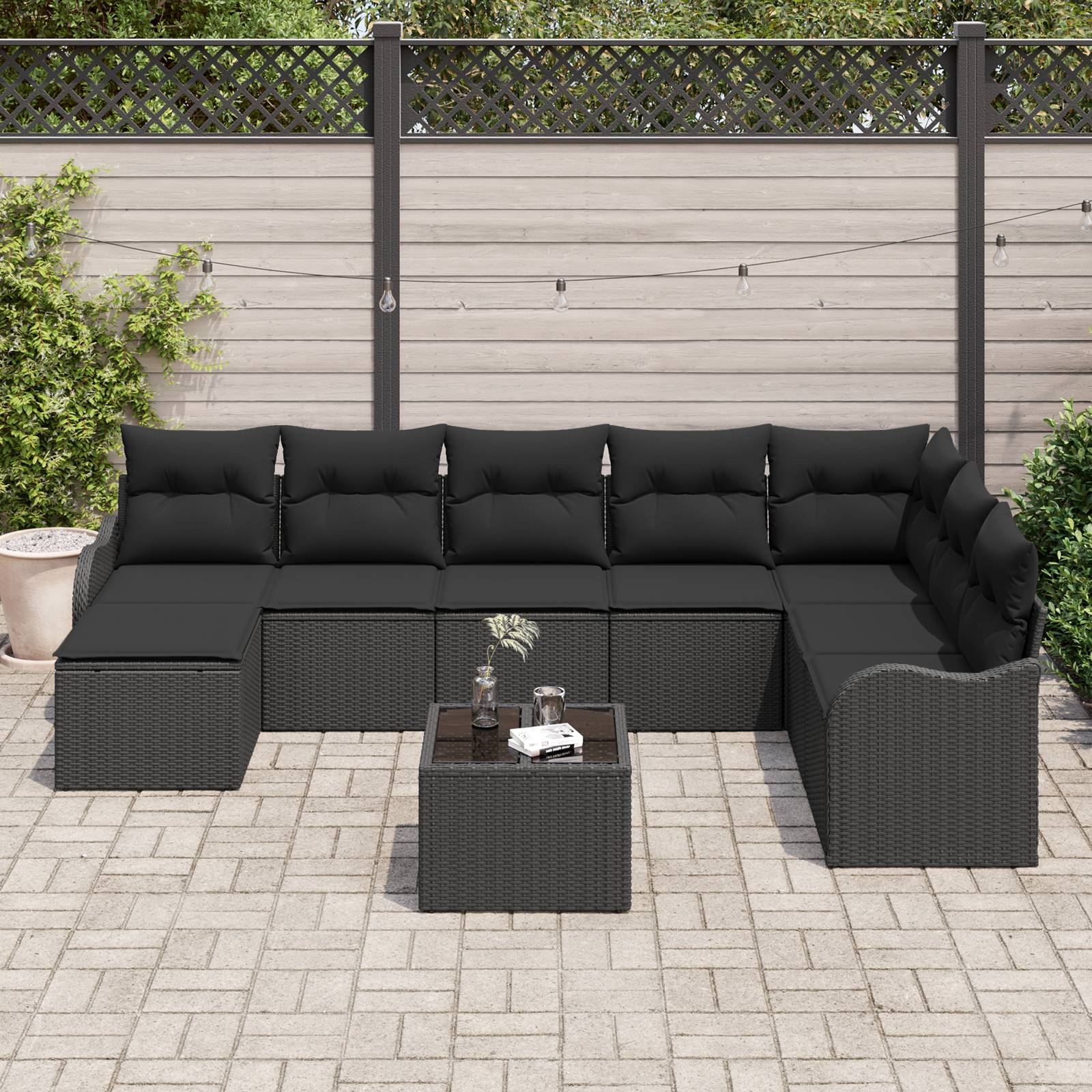 vidaXL 9-teiliges Garten-Sofa-Set mit Kissen Beige Poly-Rattan
