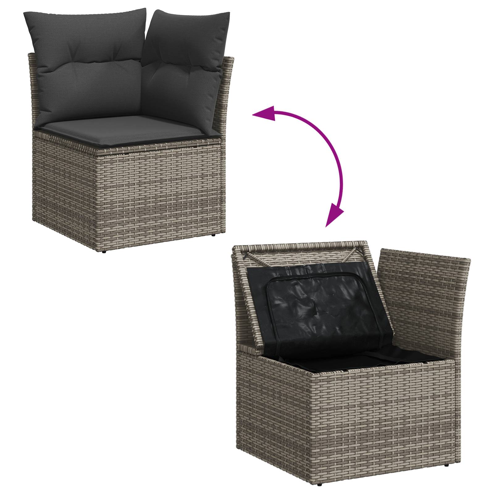 vidaXL 6-teiliges Garten Sofa Set mit Kissen Grau Poly Rattan