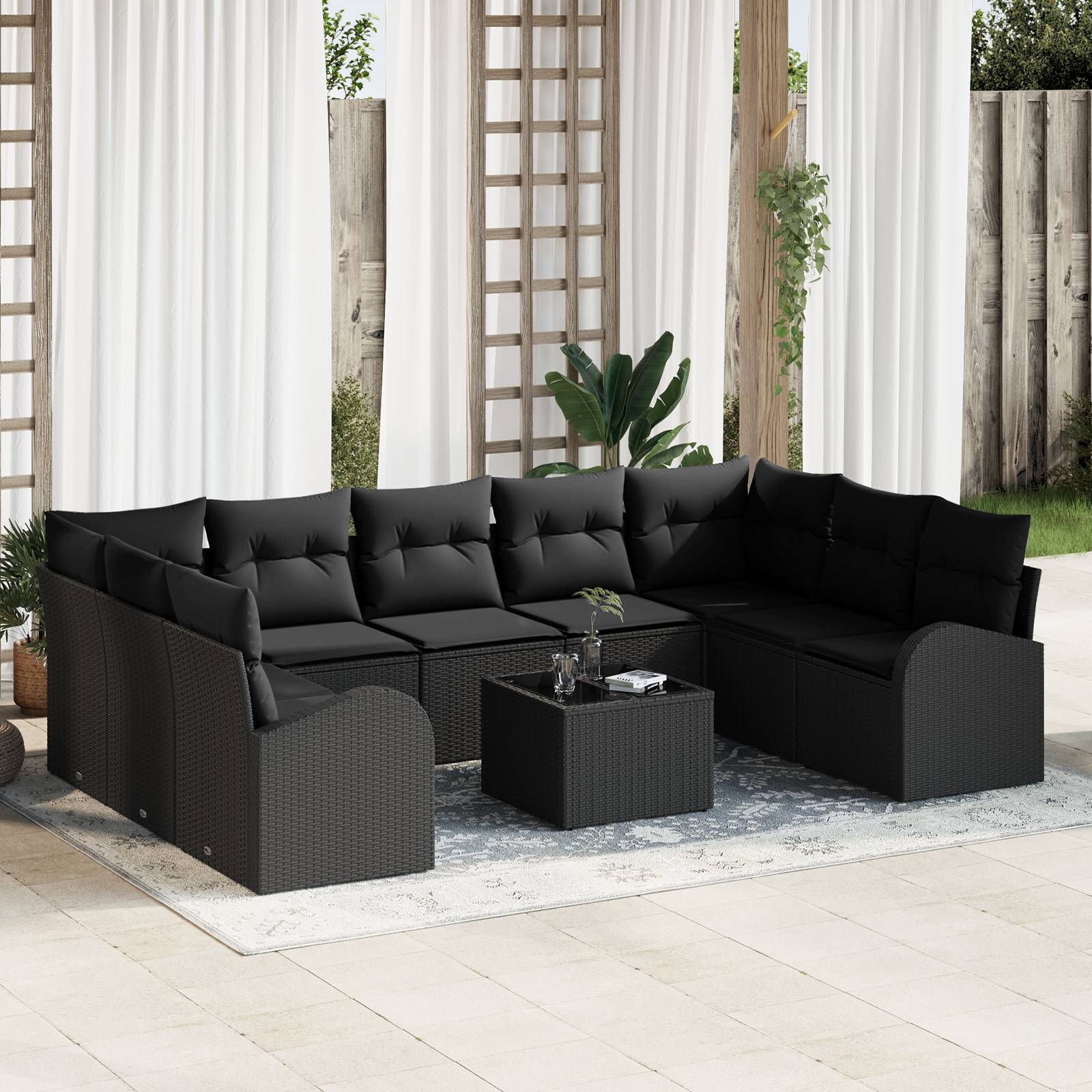 vidaXL 10-tlg. Garten-Sofagarnitur mit Kissen Beige Poly Rattan