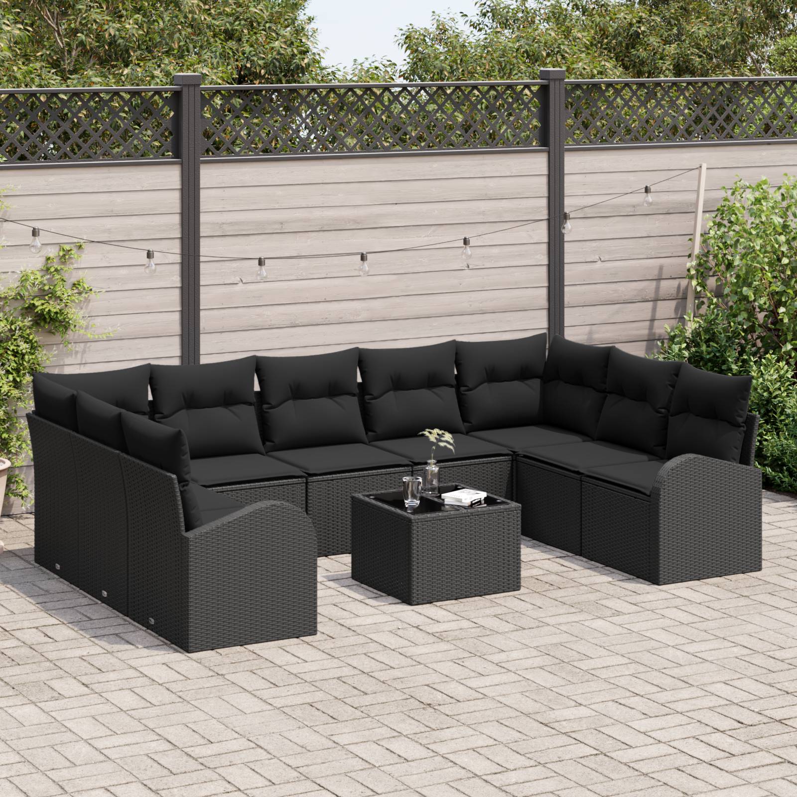 vidaXL 10-tlg. Garten-Sofagarnitur mit Kissen Beige Poly Rattan