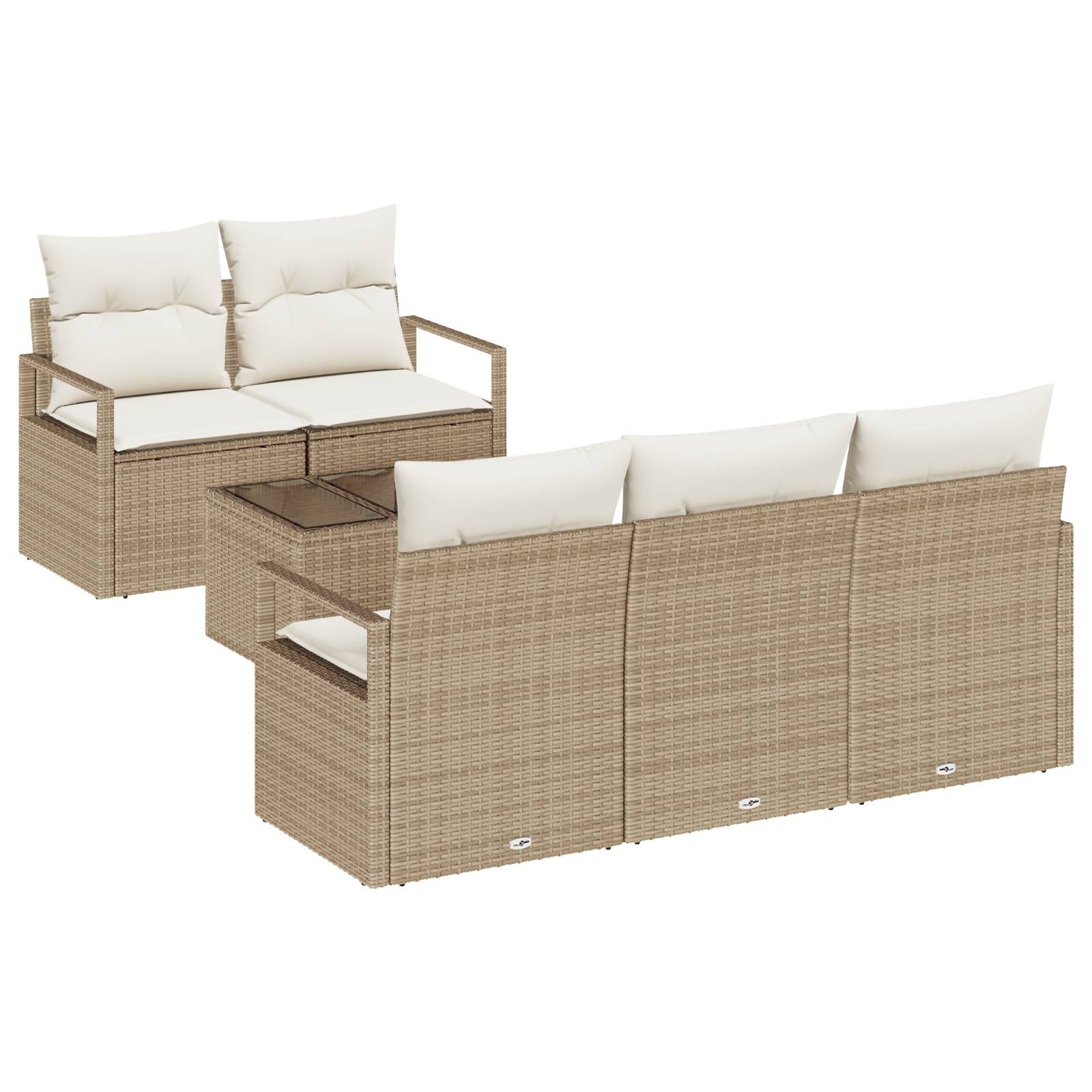 vidaXL 6-teiliges Garten-Sofaset mit Kissen Beige Poly-Rattan