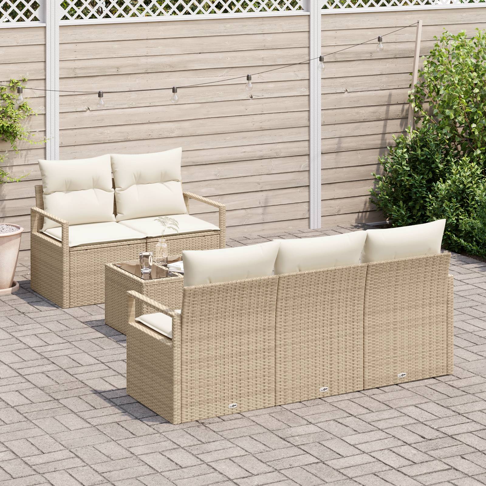 vidaXL 6-teiliges Garten-Sofaset mit Kissen Beige Poly-Rattan
