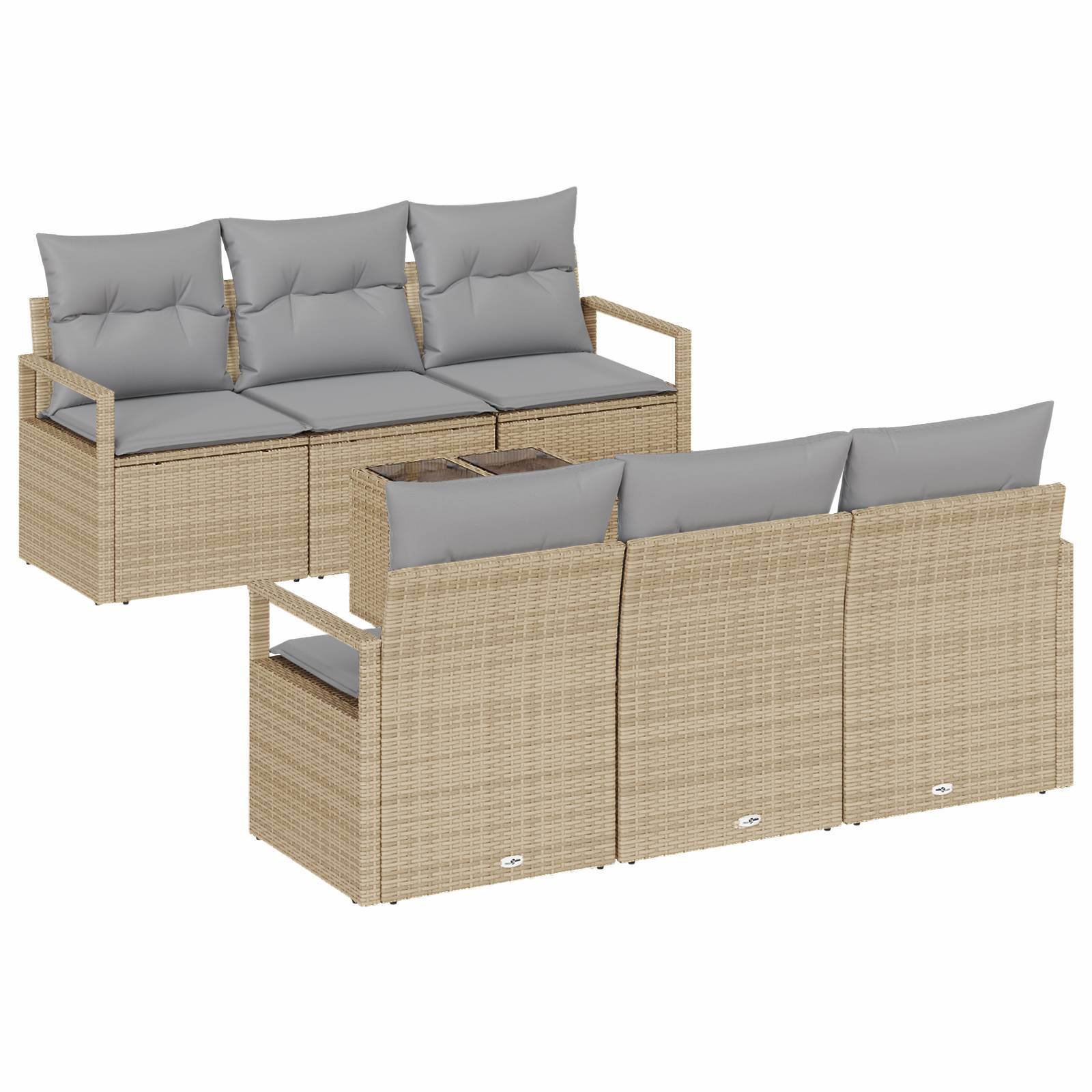 vidaXL 7-tlg. Garten-Sofagarnitur mit Kissen Beige Poly Rattan