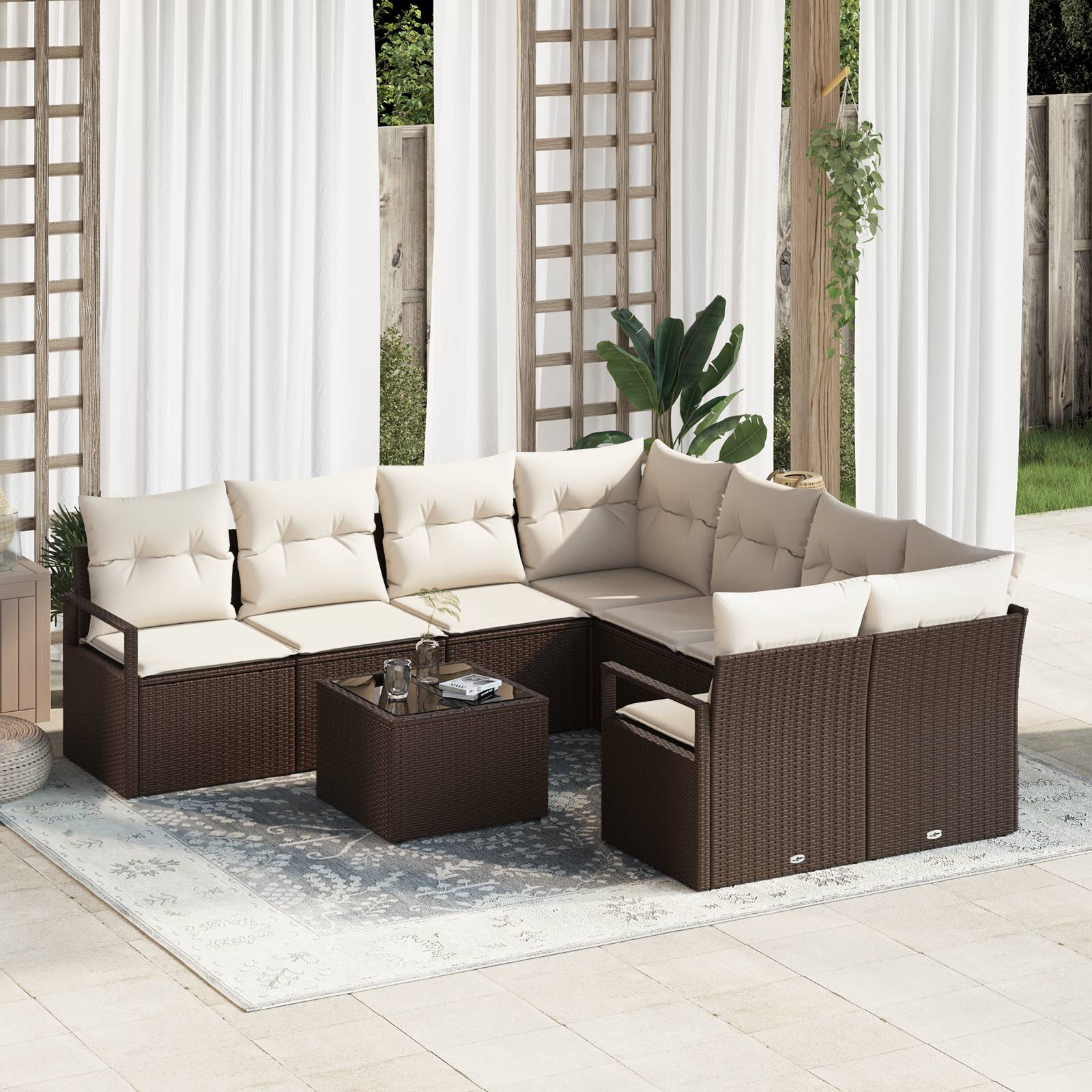 vidaXL 9-teiliges Garten Sofa Set mit Kissen in Braun aus Poly Rattan