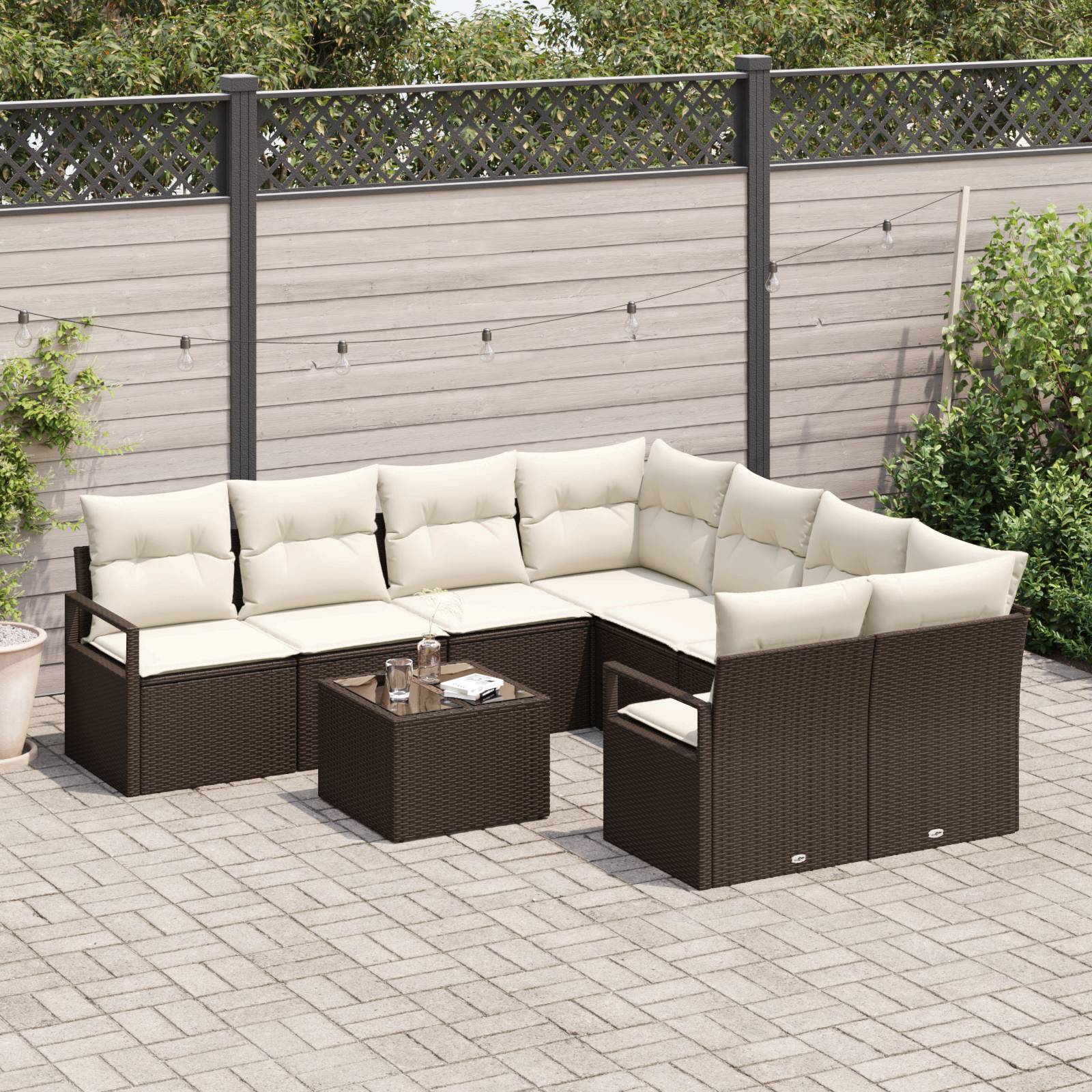 vidaXL 9-teiliges Garten Sofa Set mit Kissen in Braun aus Poly Rattan