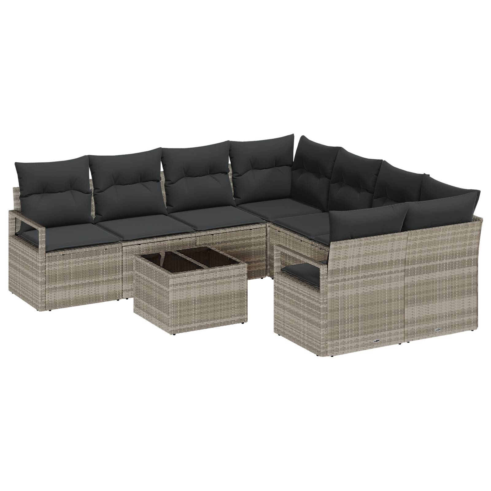vidaXL 9-teiliges Garten-Sofa-Set mit Kissen Hellgrau Poly Rattan