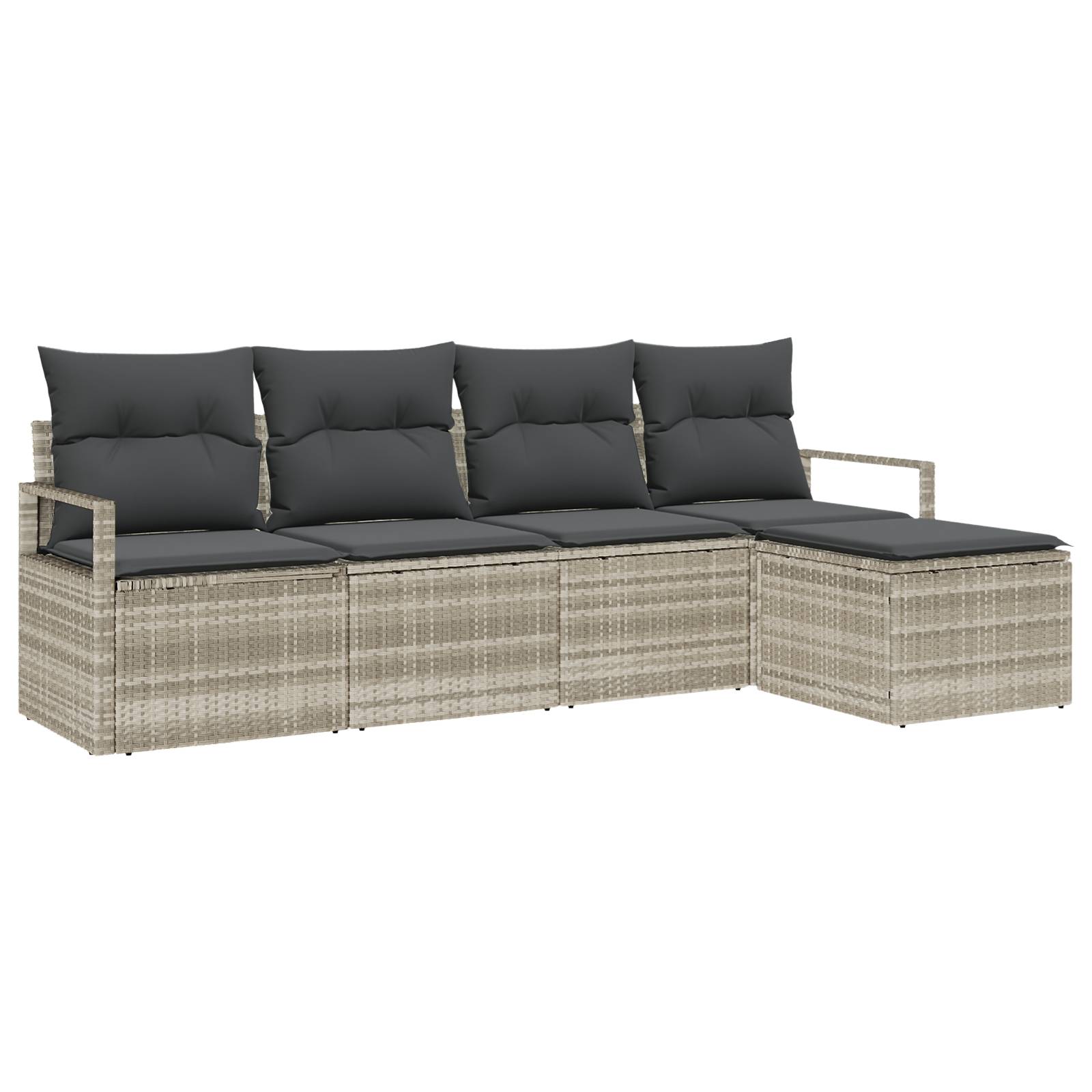 vidaXL 5-tlg. Garten-Sofagarnitur mit Kissen Hellgrau Poly Rattan
