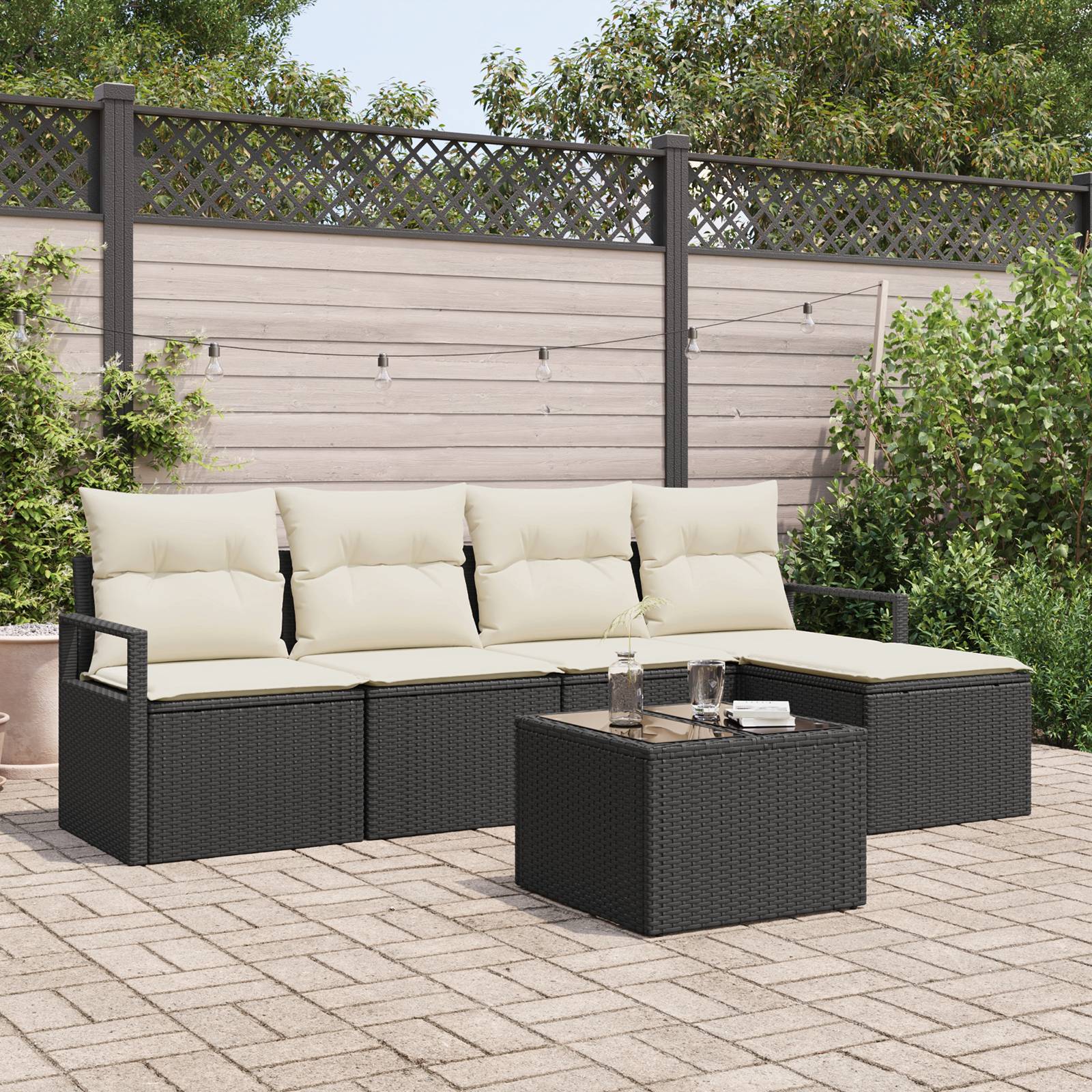 vidaXL 5-tlg. Garten-Sofagarnitur mit Kissen Braun Poly Rattan