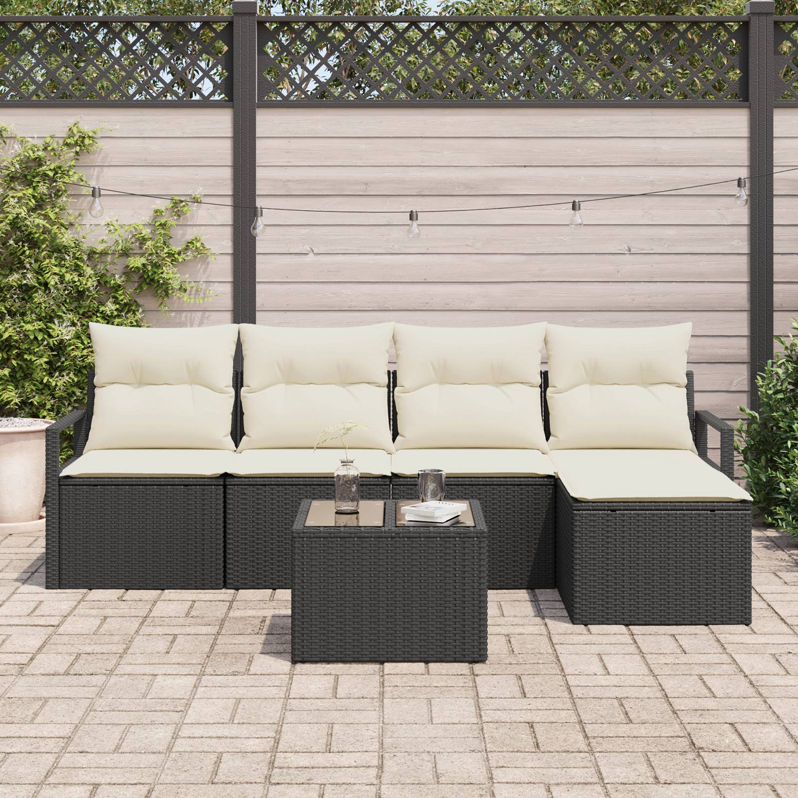 vidaXL 5-tlg. Garten-Sofagarnitur mit Kissen Braun Poly Rattan