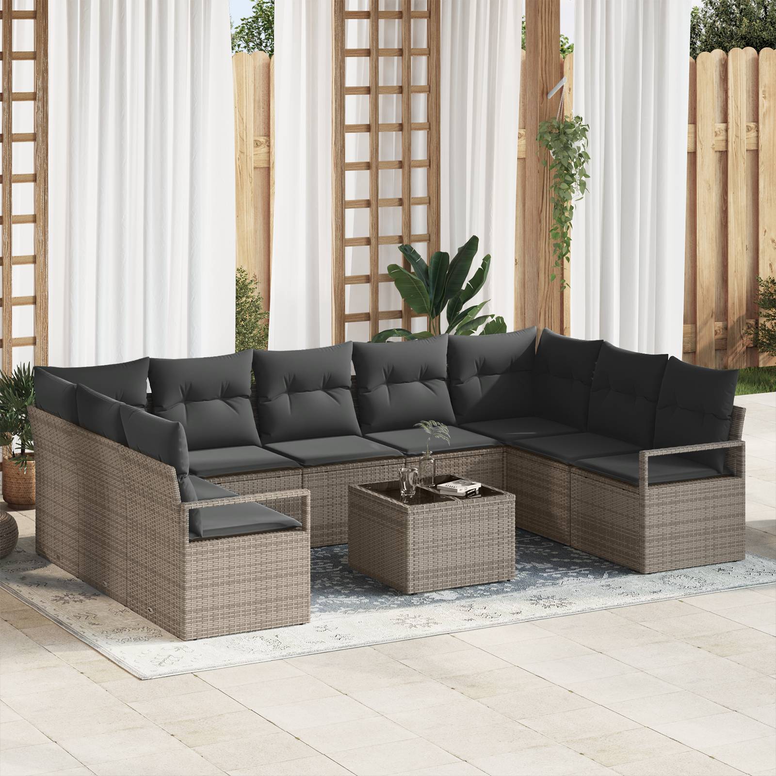 vidaXL 9-teiliges Garten Sofa Set mit Kissen Schwarz Poly Rattan