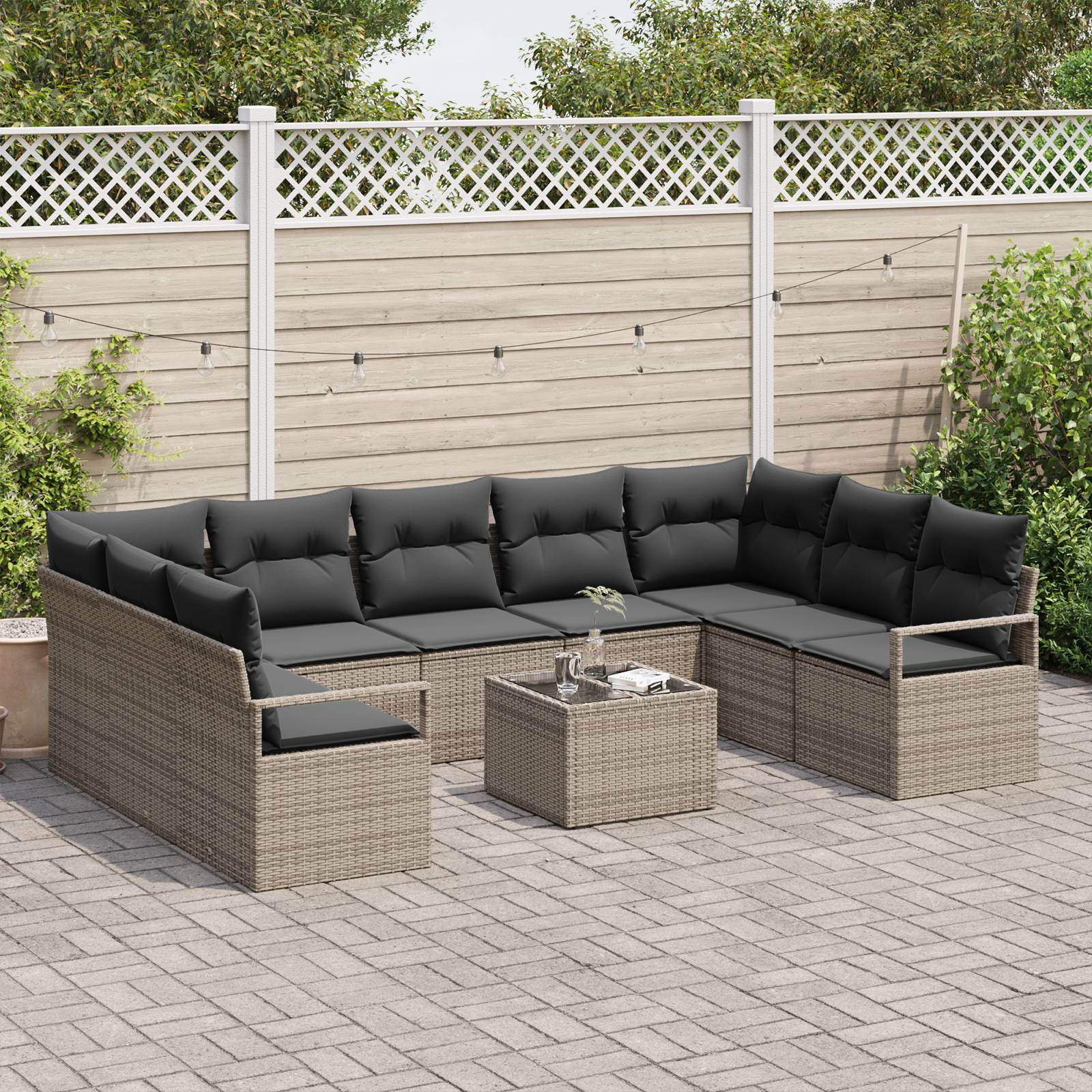 vidaXL 9-teiliges Garten Sofa Set mit Kissen Schwarz Poly Rattan