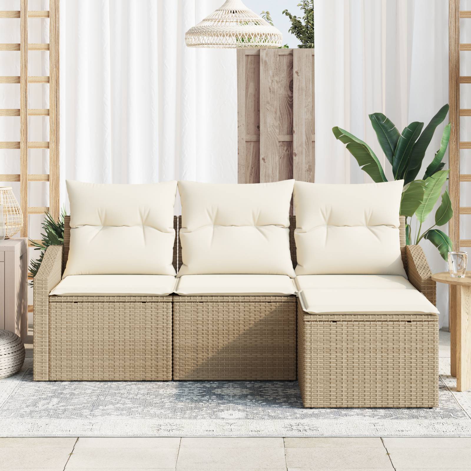 vidaXL 4-teiliges Gartensofaset mit Kissen - Beiger Poly-Rattan