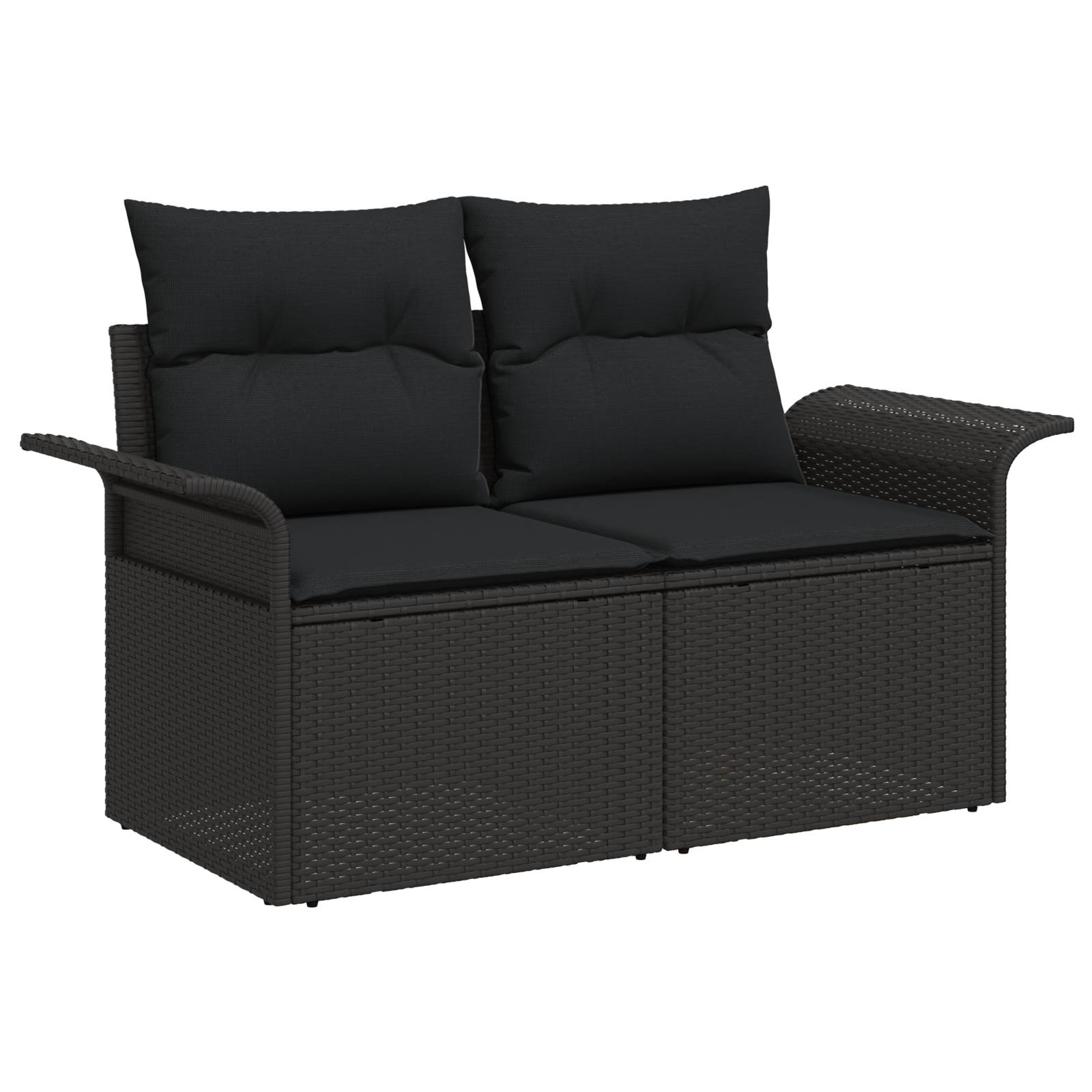 vidaXL 3-teiliges Garten-Sofa-Set mit Kissen - Schwarzes Poly-Rattan
