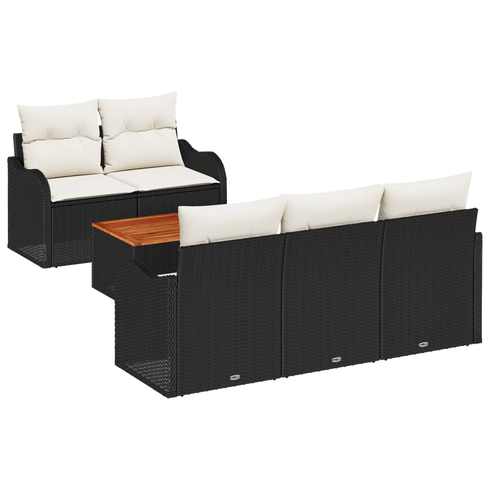 vidaXL 6-teilige Garten-Sofa-Set mit Kissen Schwarz Poly Rattan Akazie