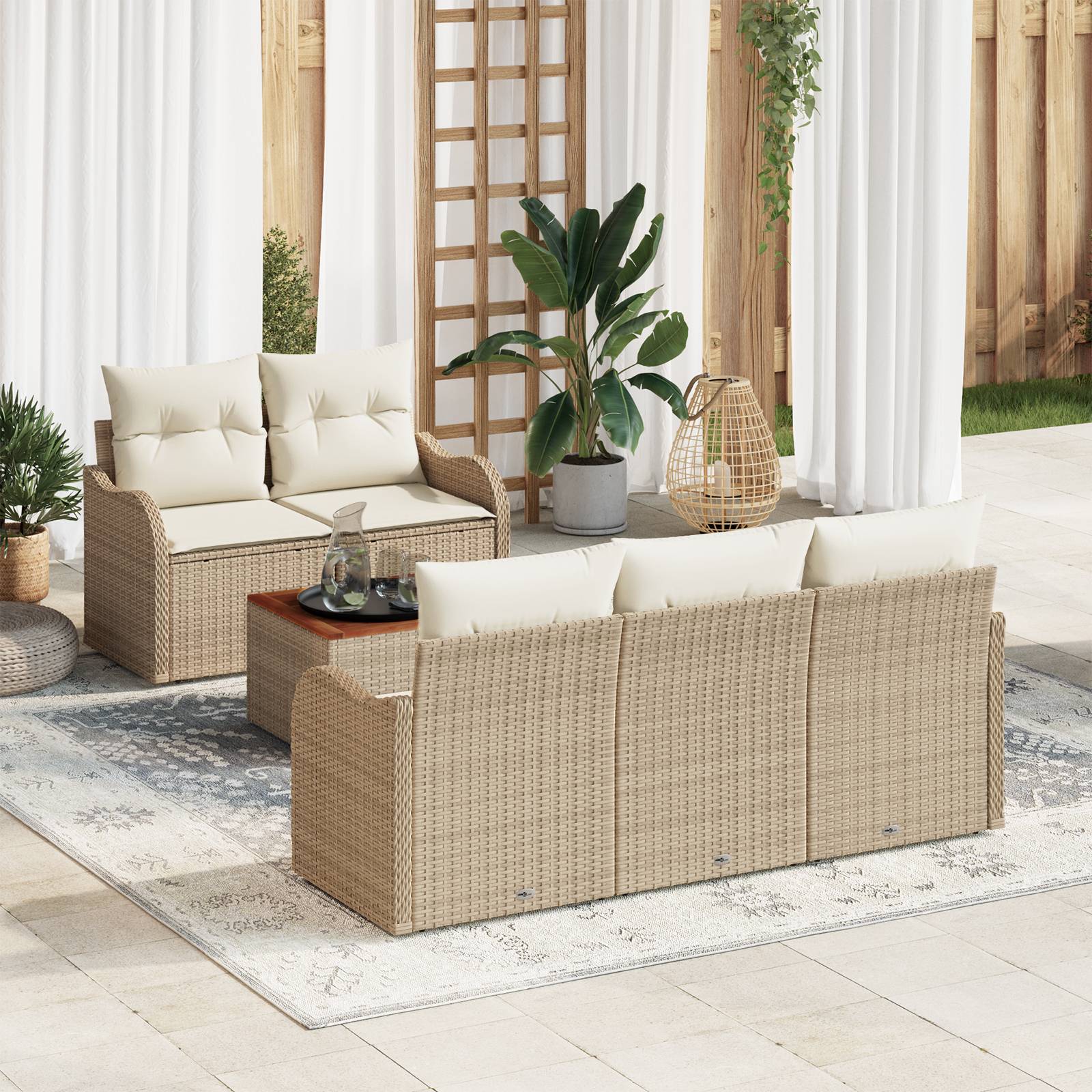 vidaXL 6-teilige Garten Sofa Set mit Kissen Beige Poly Rattan Akazie