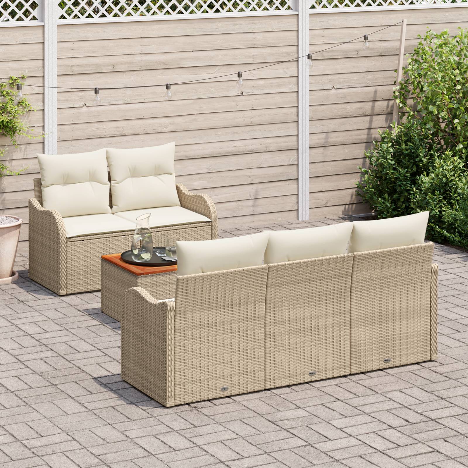 vidaXL 6-teilige Garten Sofa Set mit Kissen Beige Poly Rattan Akazie