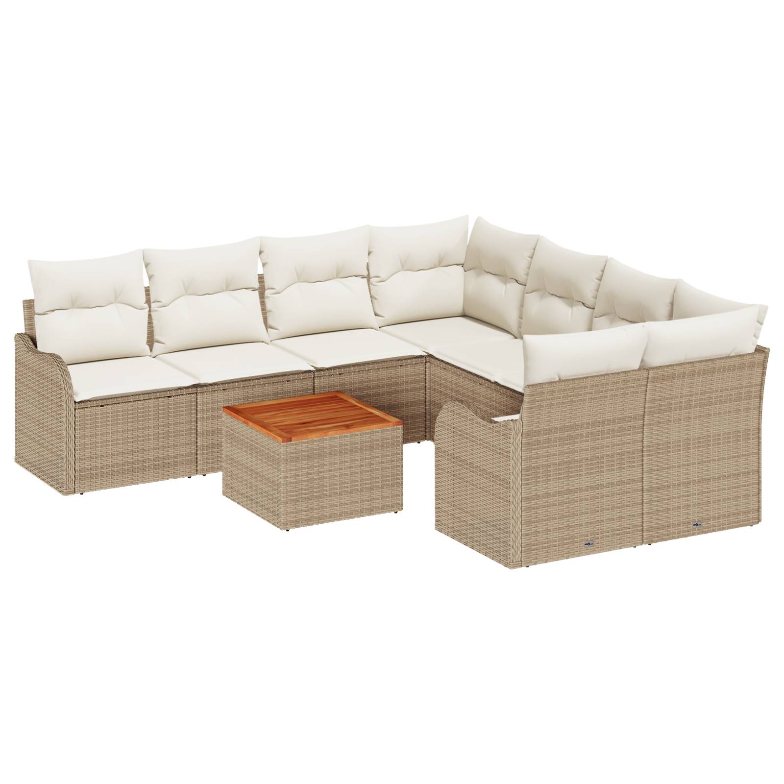 vidaXL 9-teiliges Garten Sofa Set mit Kissen Beige Poly Rattan Akazie
