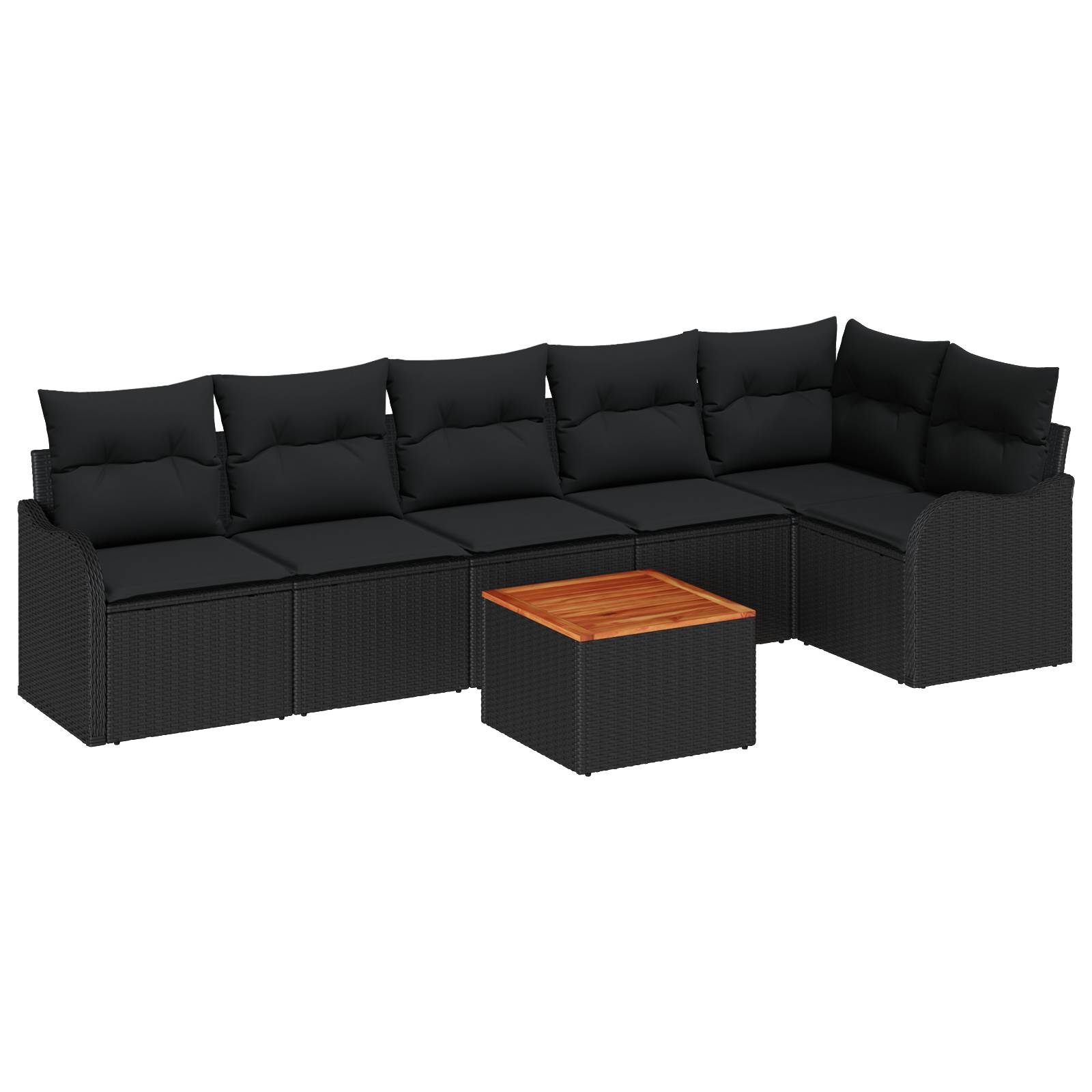 vidaXL 7-teiliges Garten Sofa Set mit Kissen Schwarz Poly Rattan Akazie