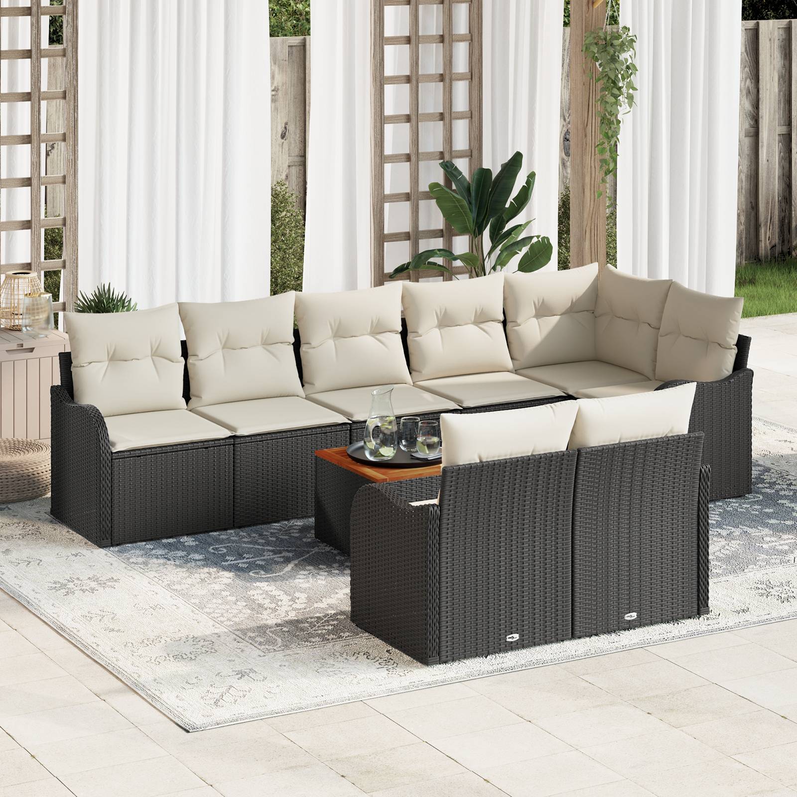 vidaXL 9-teiliges Garten Sofa Set mit Kissen in schwarzem Poly Rattan Akazie