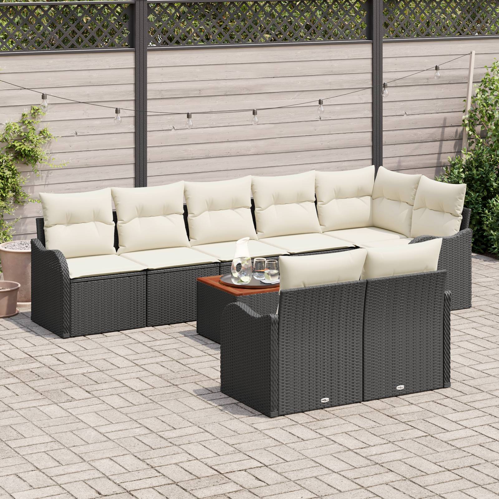 vidaXL 9-teiliges Garten Sofa Set mit Kissen in schwarzem Poly Rattan Akazie
