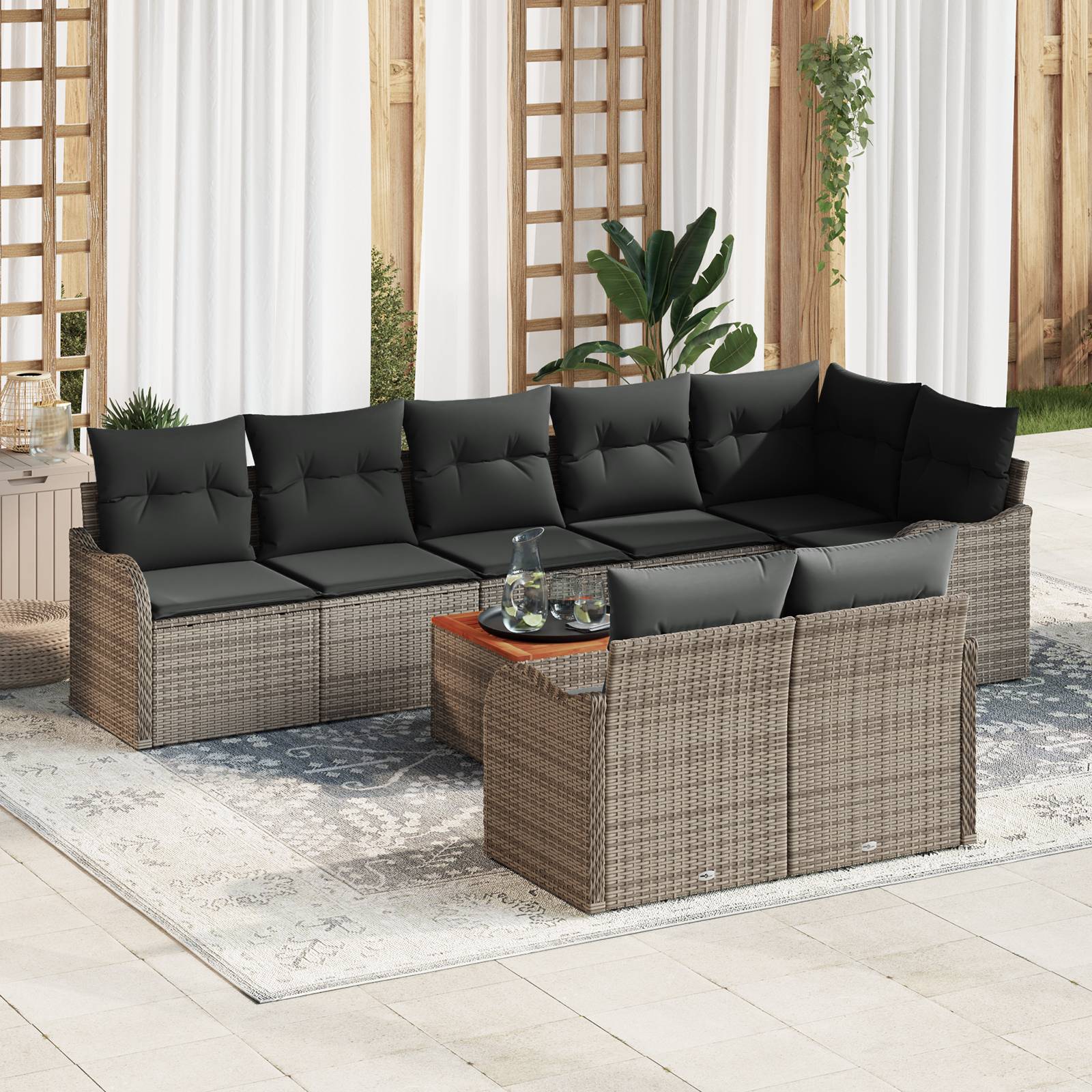 vidaXL 9-teiliges Garten Sofa Set mit Kissen Grau Poly Rattan