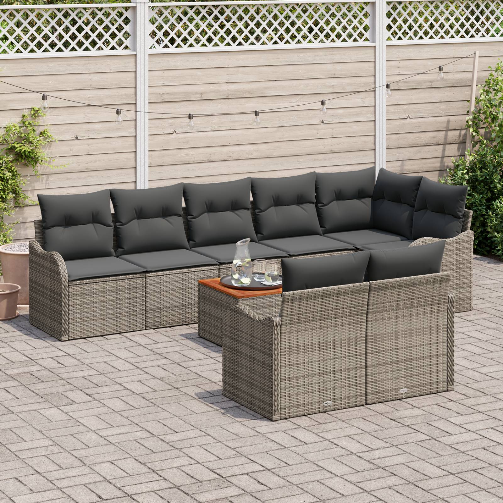vidaXL 9-teiliges Garten Sofa Set mit Kissen Grau Poly Rattan