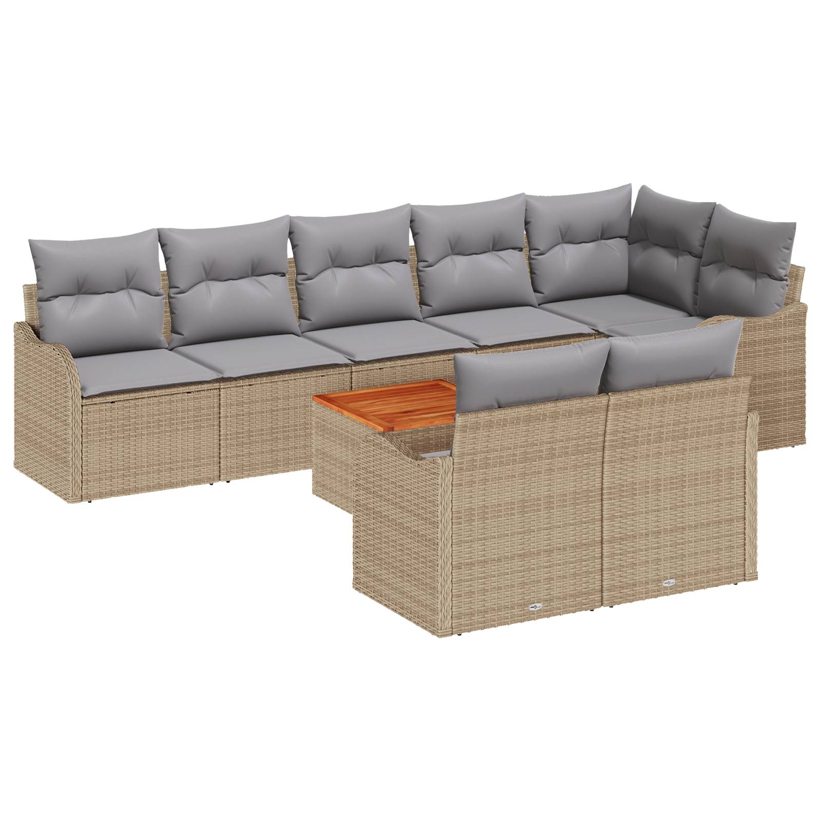 vidaXL 9-teiliges Garten-Sofa-Set mit Kissen Beige Poly Rattan Akazie