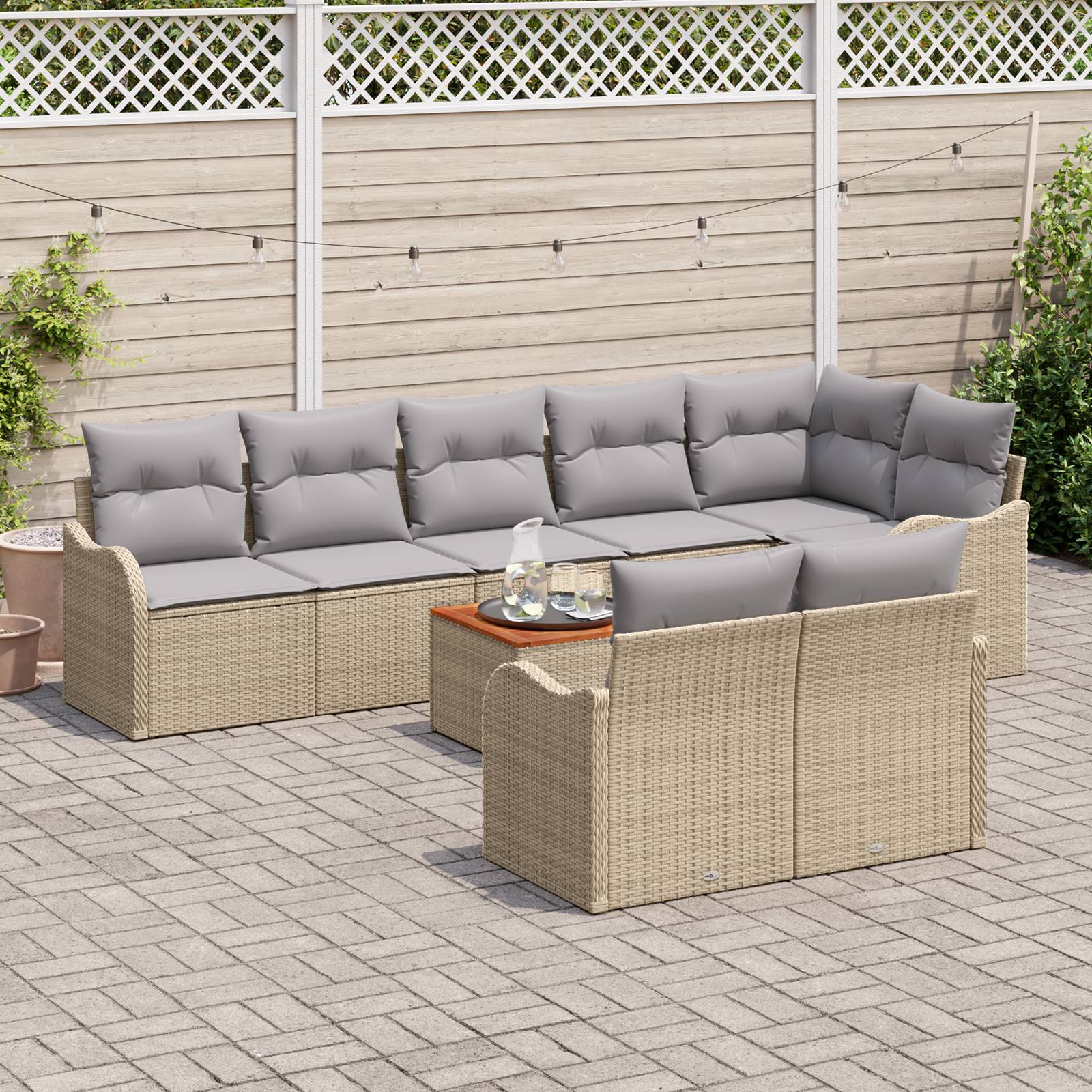 vidaXL 9-teiliges Garten-Sofa-Set mit Kissen Beige Poly Rattan Akazie