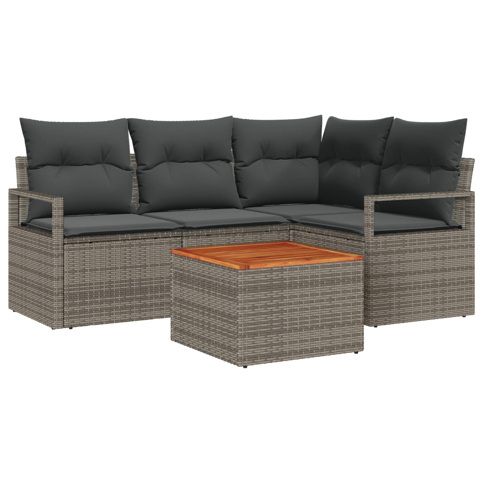 vidaXL 5-tlg. Garten-Sofagarnitur mit Kissen Grau Poly Rattan Akazie